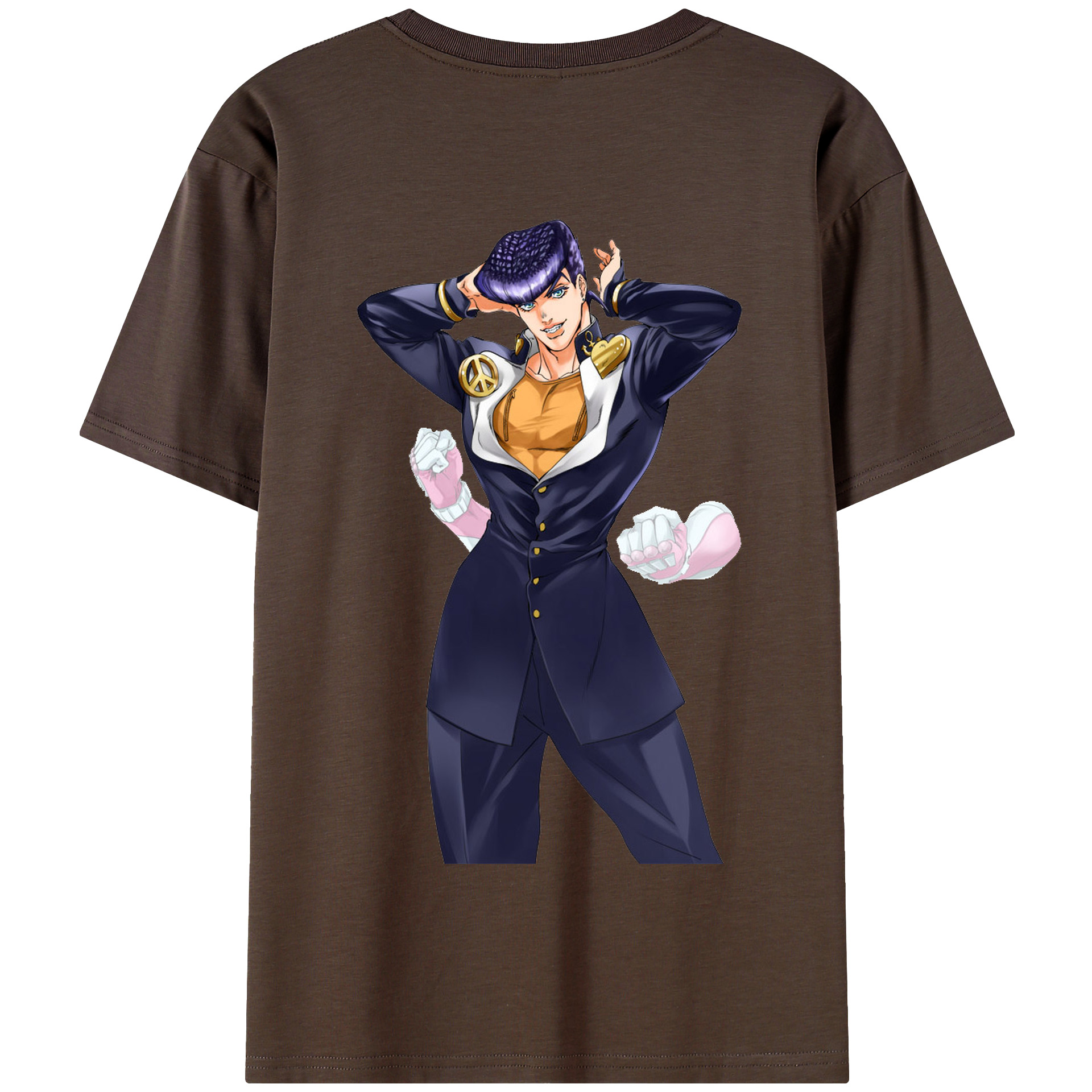 （画像用） ジョジョの奇妙な冒険 ひがしかた じょうすけ JoJo's Bizarre Adventure Higashikata Josuke 綿100％半袖Tシャツ（背面プリント）