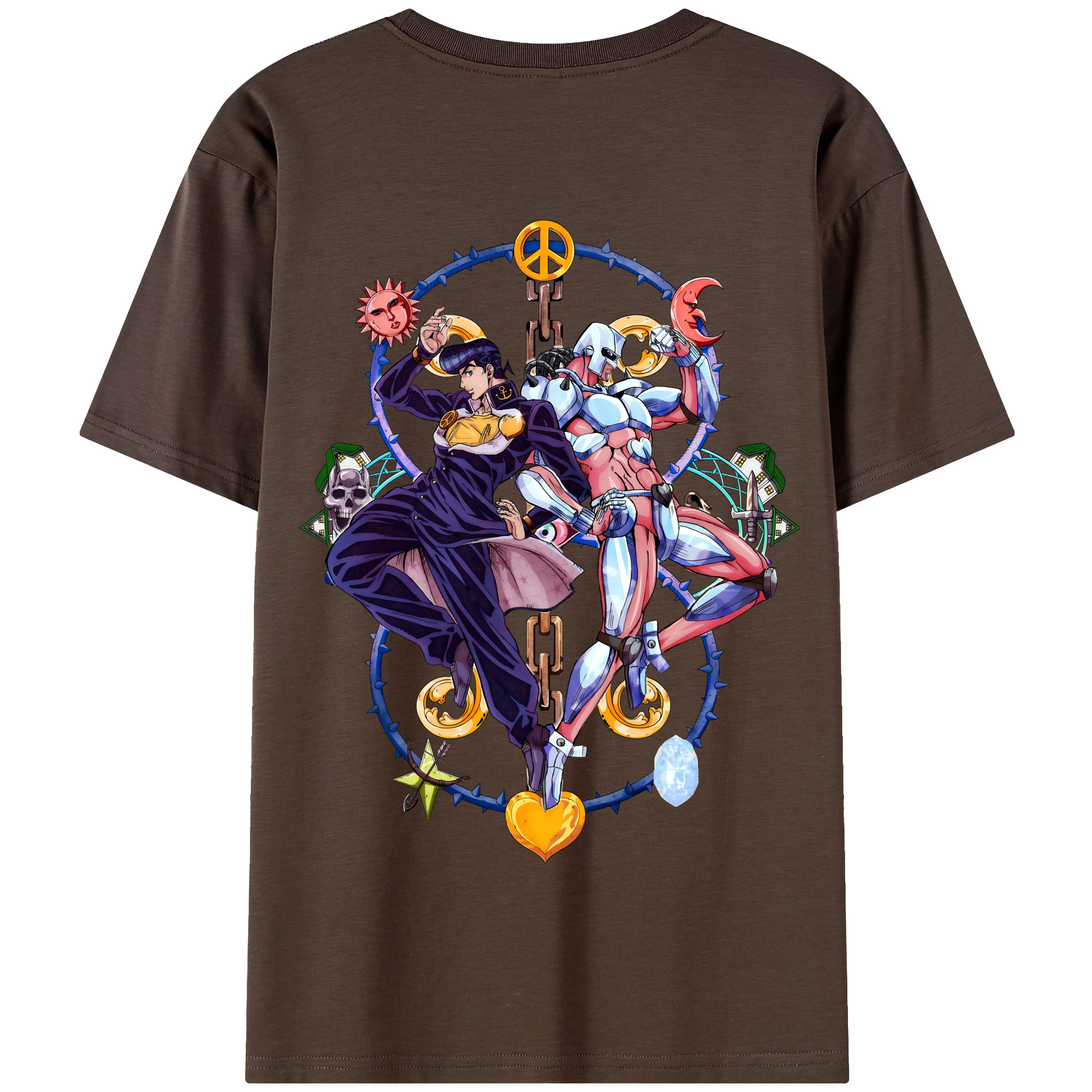 （画像用） ジョジョの奇妙な冒険 ひがしかた じょうすけ JoJo's Bizarre Adventure Higashikata Josuke 綿100％半袖Tシャツ（背面プリント）