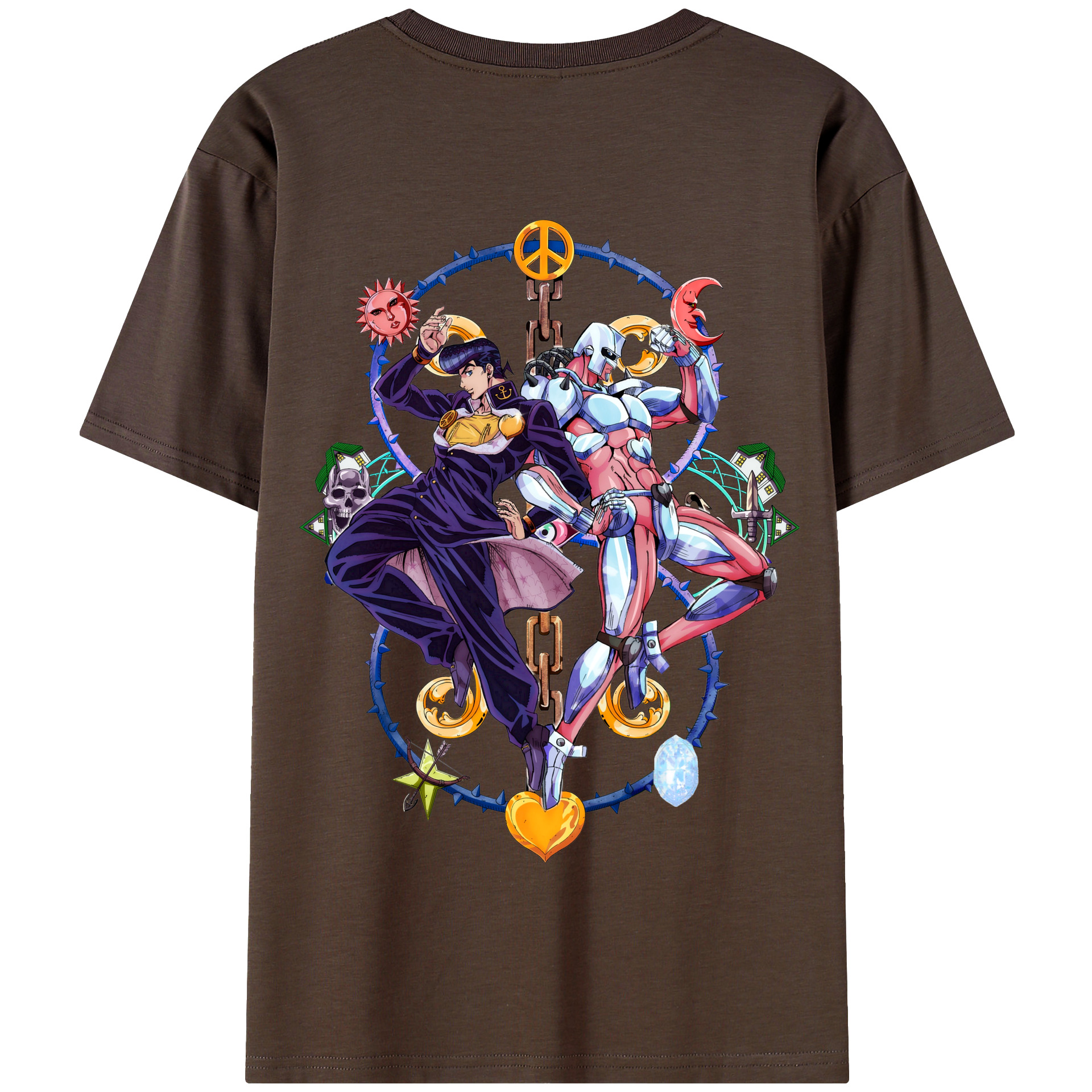 （画像用） ジョジョの奇妙な冒険 ひがしかた じょうすけ JoJo's Bizarre Adventure Higashikata Josuke 綿100％半袖Tシャツ（背面プリント）