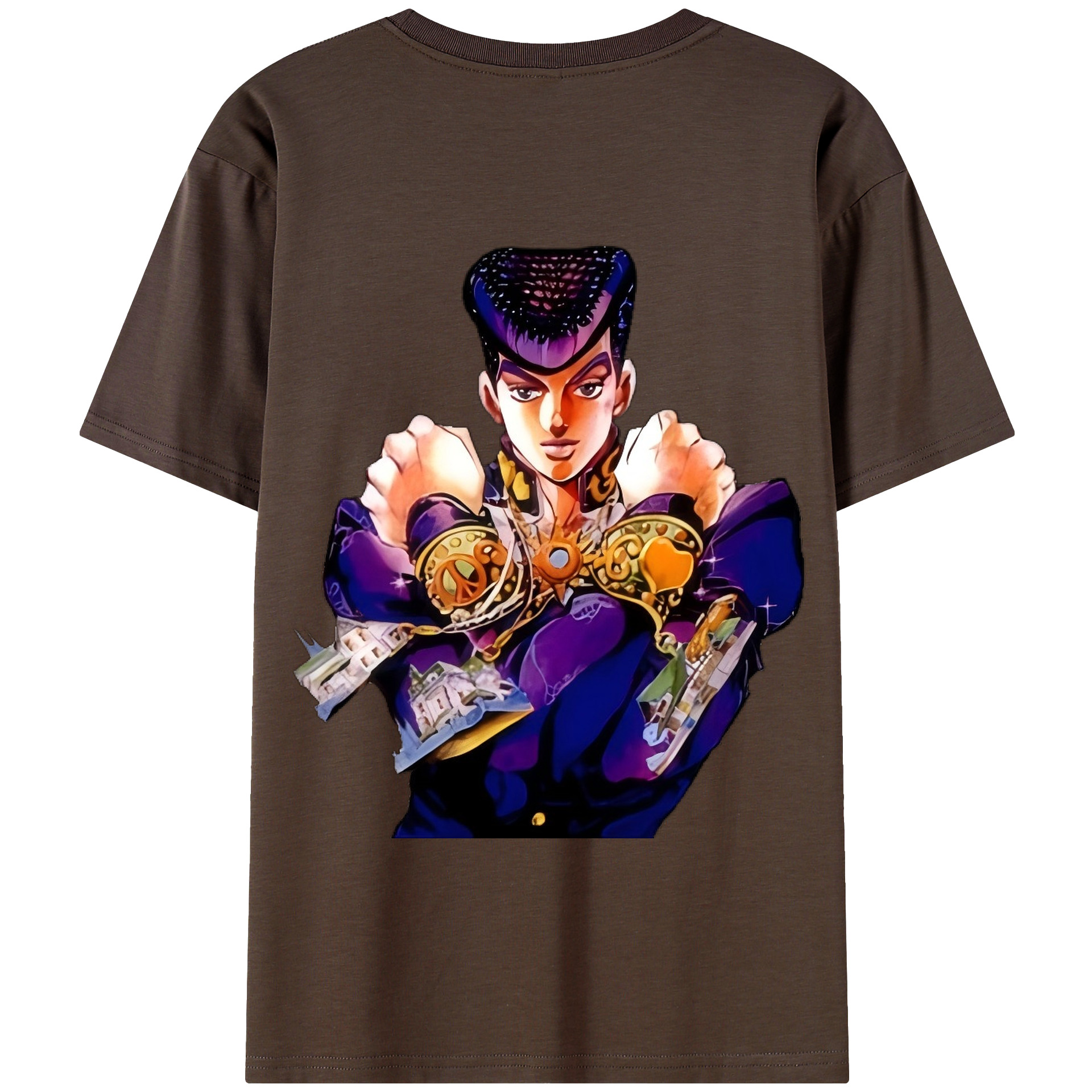（画像用） ジョジョの奇妙な冒険 ひがしかた じょうすけ JoJo's Bizarre Adventure Higashikata Josuke 綿100％半袖Tシャツ（背面プリント）