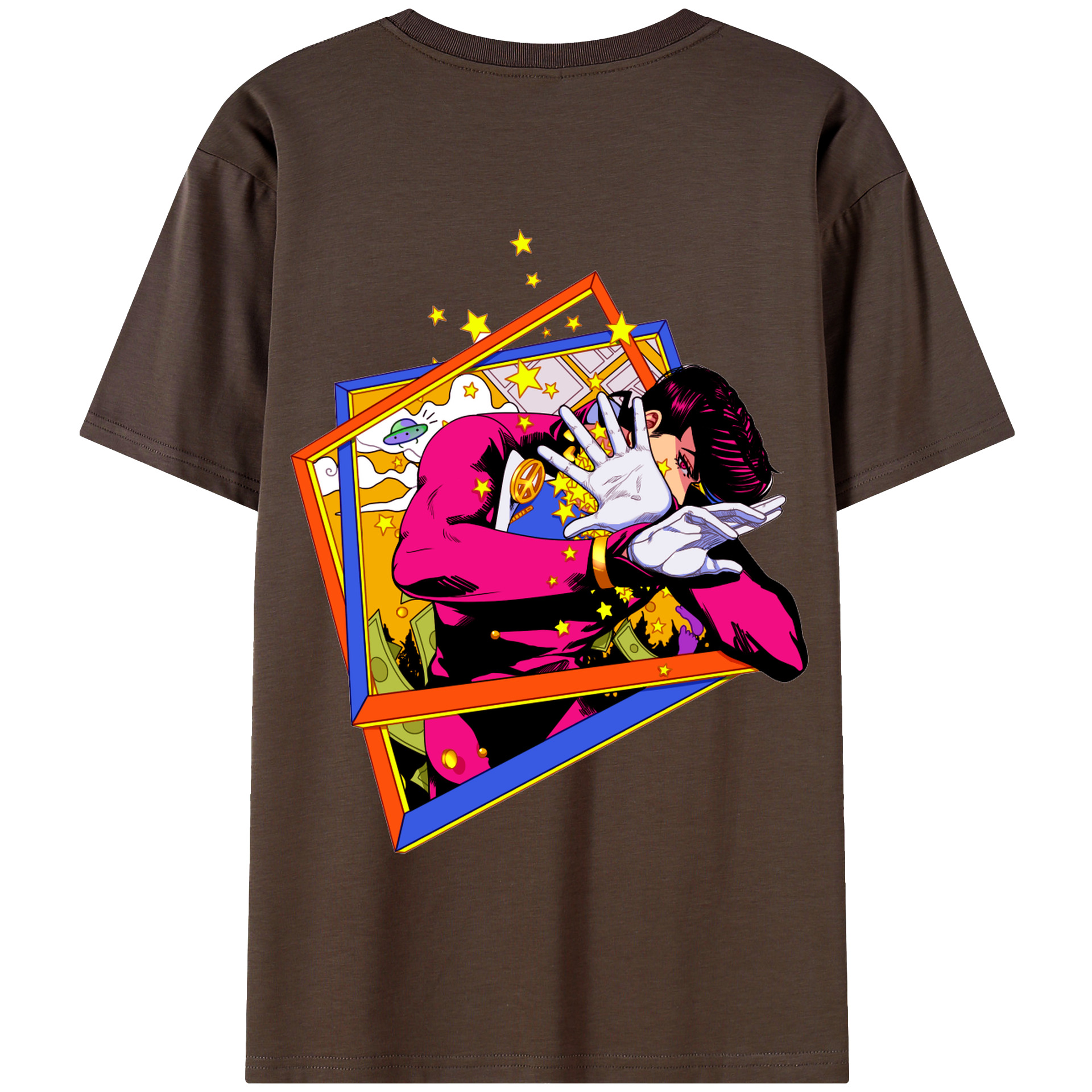 （画像用） ジョジョの奇妙な冒険 ひがしかた じょうすけ JoJo's Bizarre Adventure Higashikata Josuke 綿100％半袖Tシャツ（背面プリント）