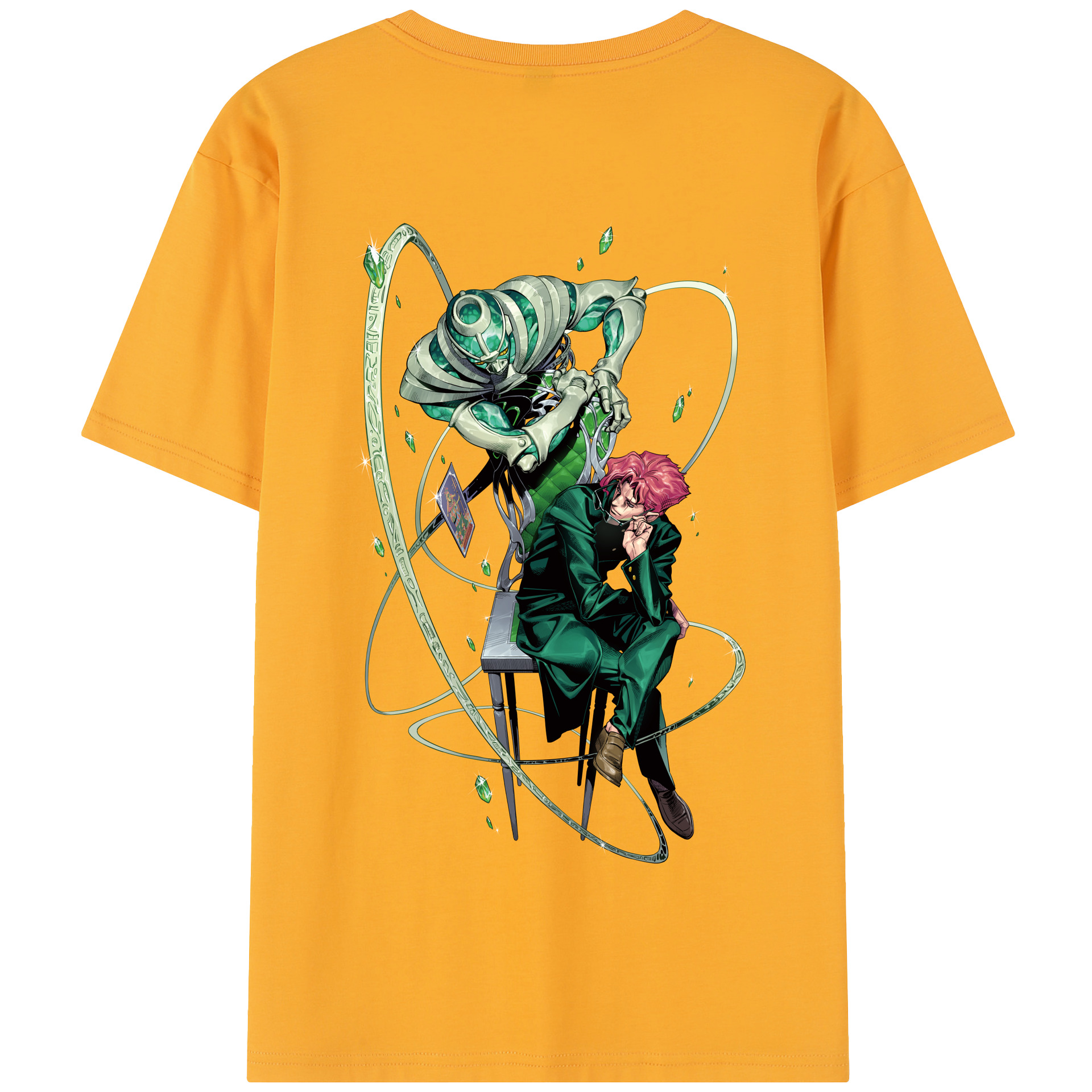 （画像用） ジョジョの奇妙な冒険 花京院 典明（かきょういん のりあき） JoJo's Bizarre Adventure Kakyoin Noriaki 綿100％半袖Tシャツ（背面プリント）