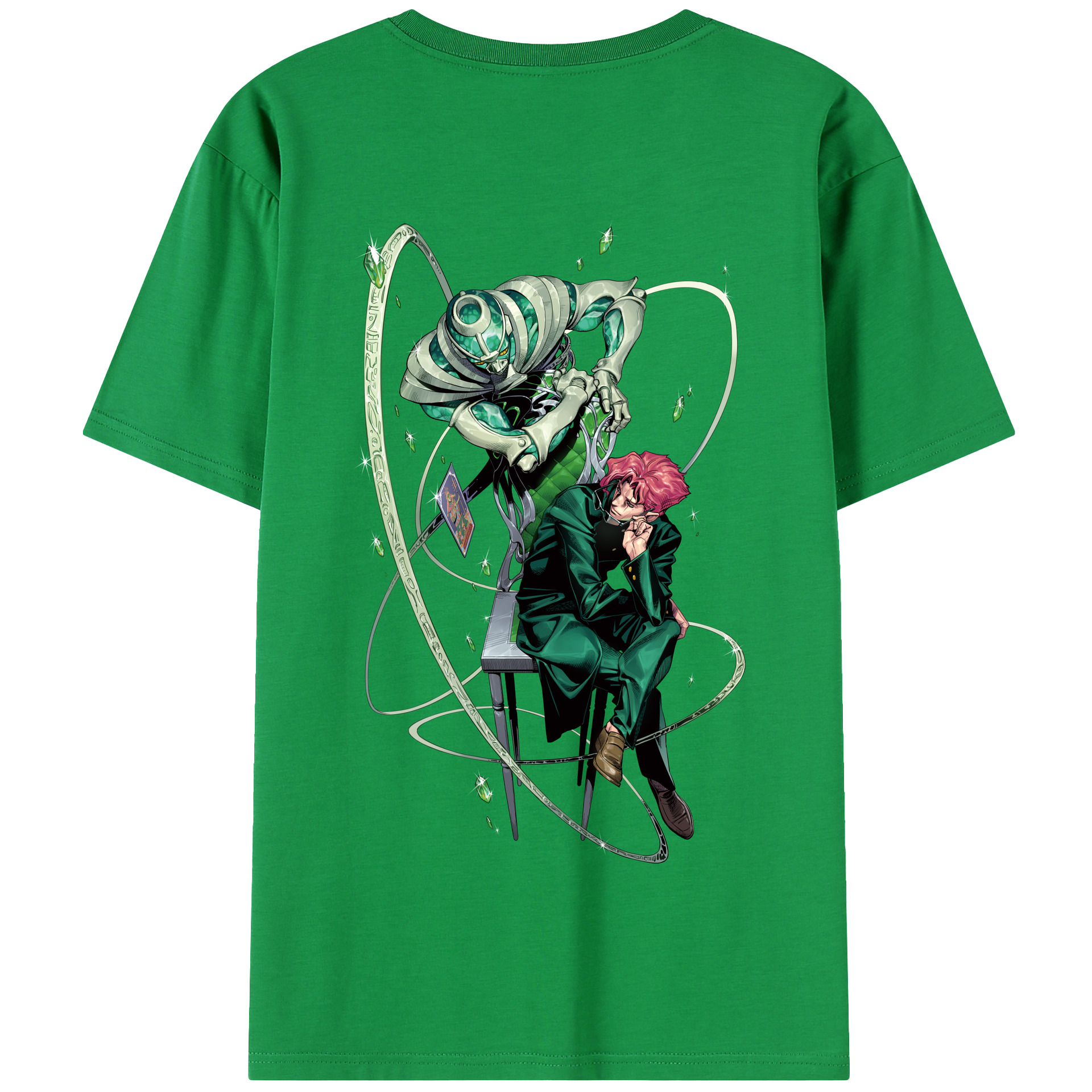 （画像用） ジョジョの奇妙な冒険 花京院 典明（かきょういん のりあき） JoJo's Bizarre Adventure Kakyoin Noriaki 綿100％半袖Tシャツ（背面プリント）