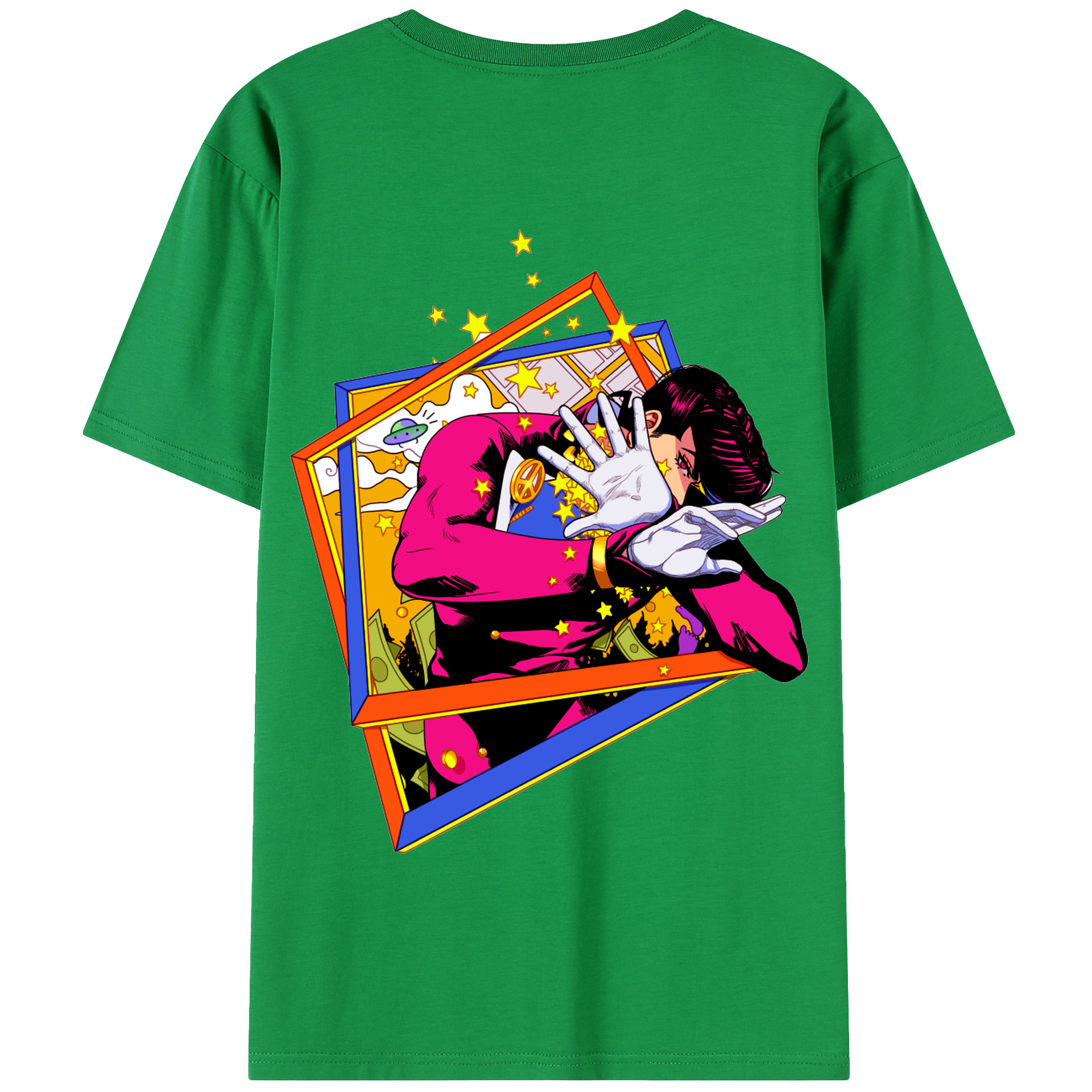（画像用） ジョジョの奇妙な冒険 ひがしかた じょうすけ JoJo's Bizarre Adventure Higashikata Josuke 綿100％半袖Tシャツ（背面プリント）