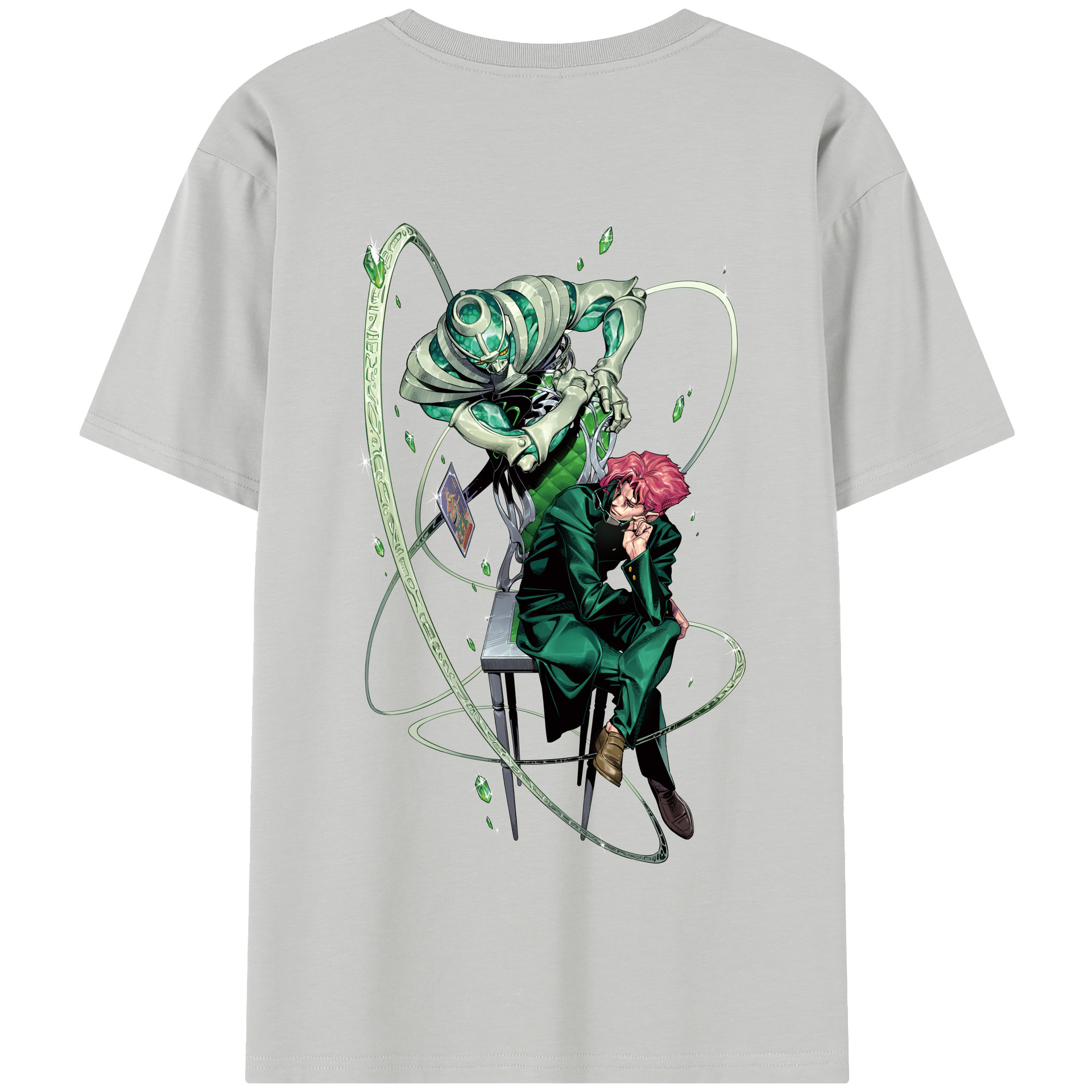 （画像用） ジョジョの奇妙な冒険 花京院 典明（かきょういん のりあき） JoJo's Bizarre Adventure Kakyoin Noriaki 綿100％半袖Tシャツ（背面プリント）
