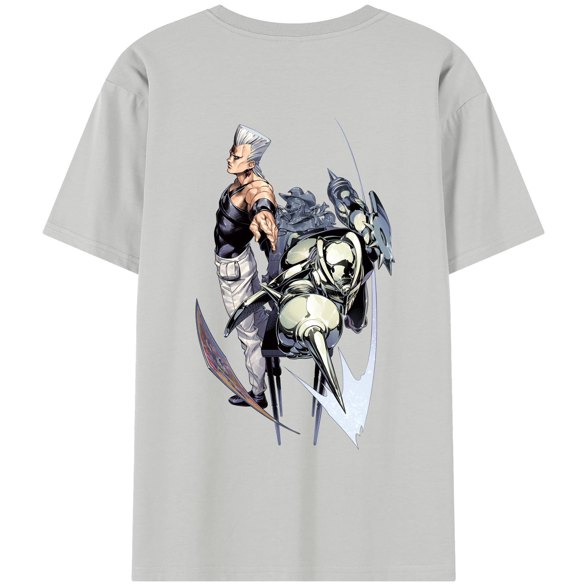 （画像用） ジョジョの奇妙な冒険 ジャン＝ピエール?ポルナレフ JoJo's Bizarre Adventure Jan Pierre Polnareff 綿100％半袖Tシャツ（背面プリント）