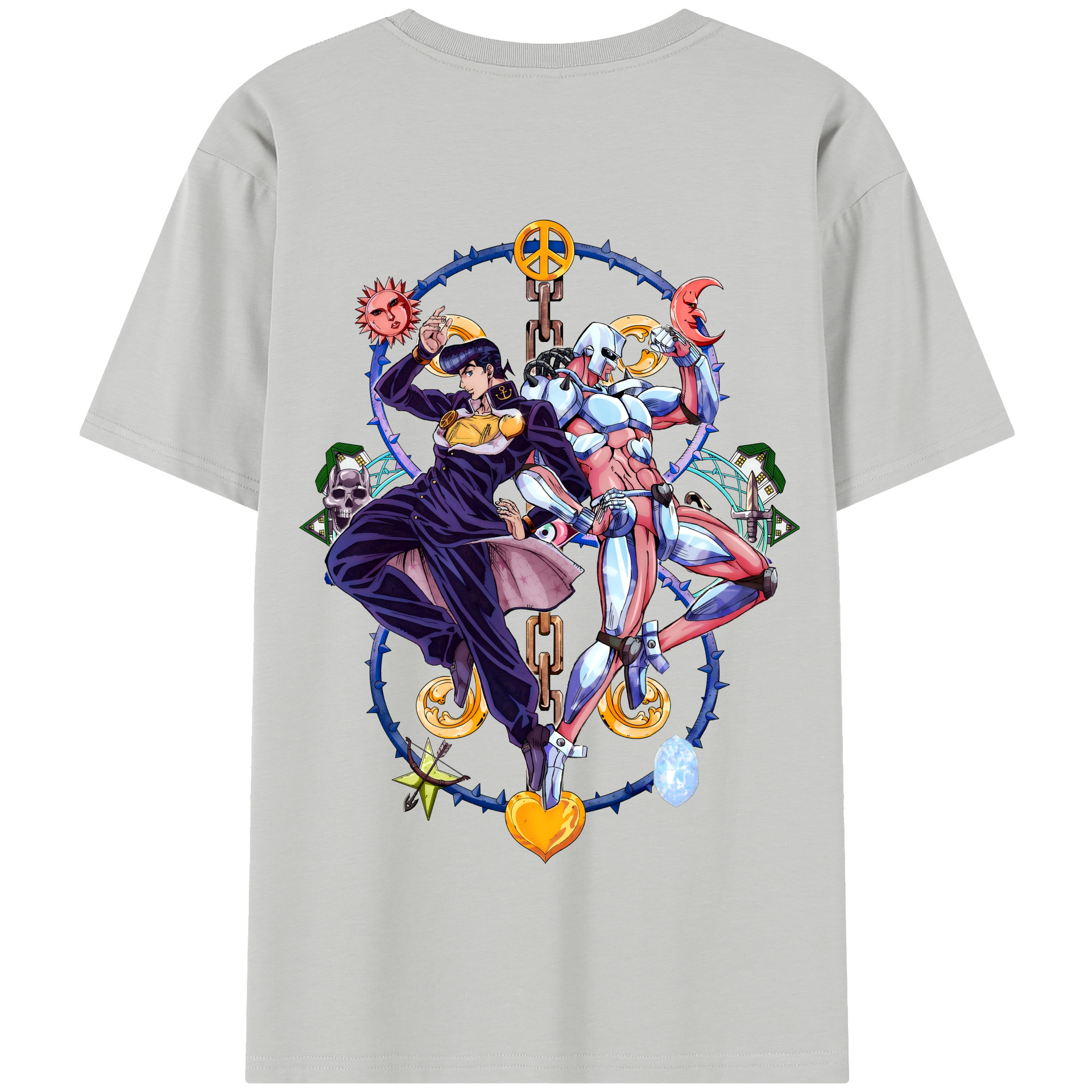 （画像用） ジョジョの奇妙な冒険 ひがしかた じょうすけ JoJo's Bizarre Adventure Higashikata Josuke 綿100％半袖Tシャツ（背面プリント）