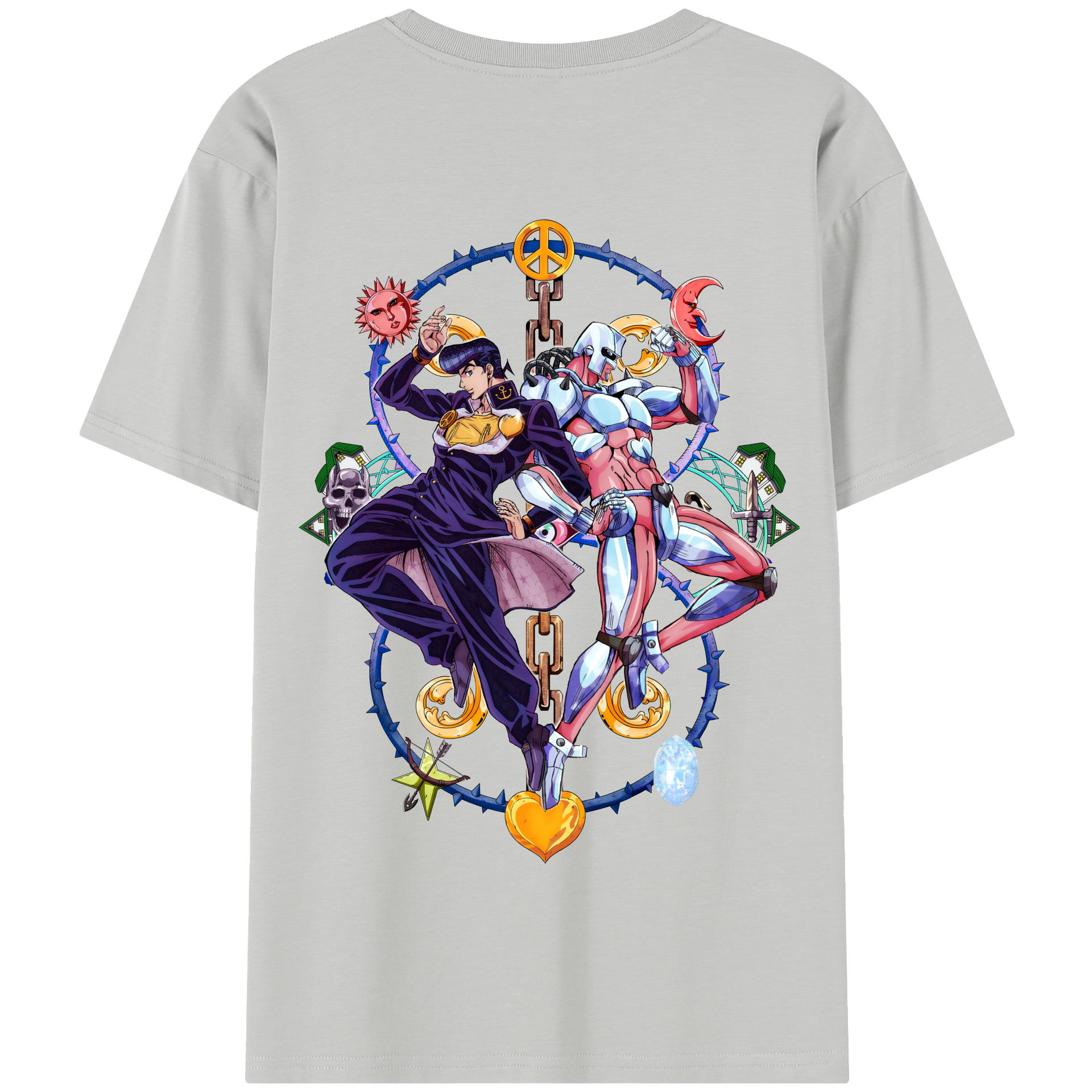 （画像用） ジョジョの奇妙な冒険 ひがしかた じょうすけ JoJo's Bizarre Adventure Higashikata Josuke 綿100％半袖Tシャツ（背面プリント）