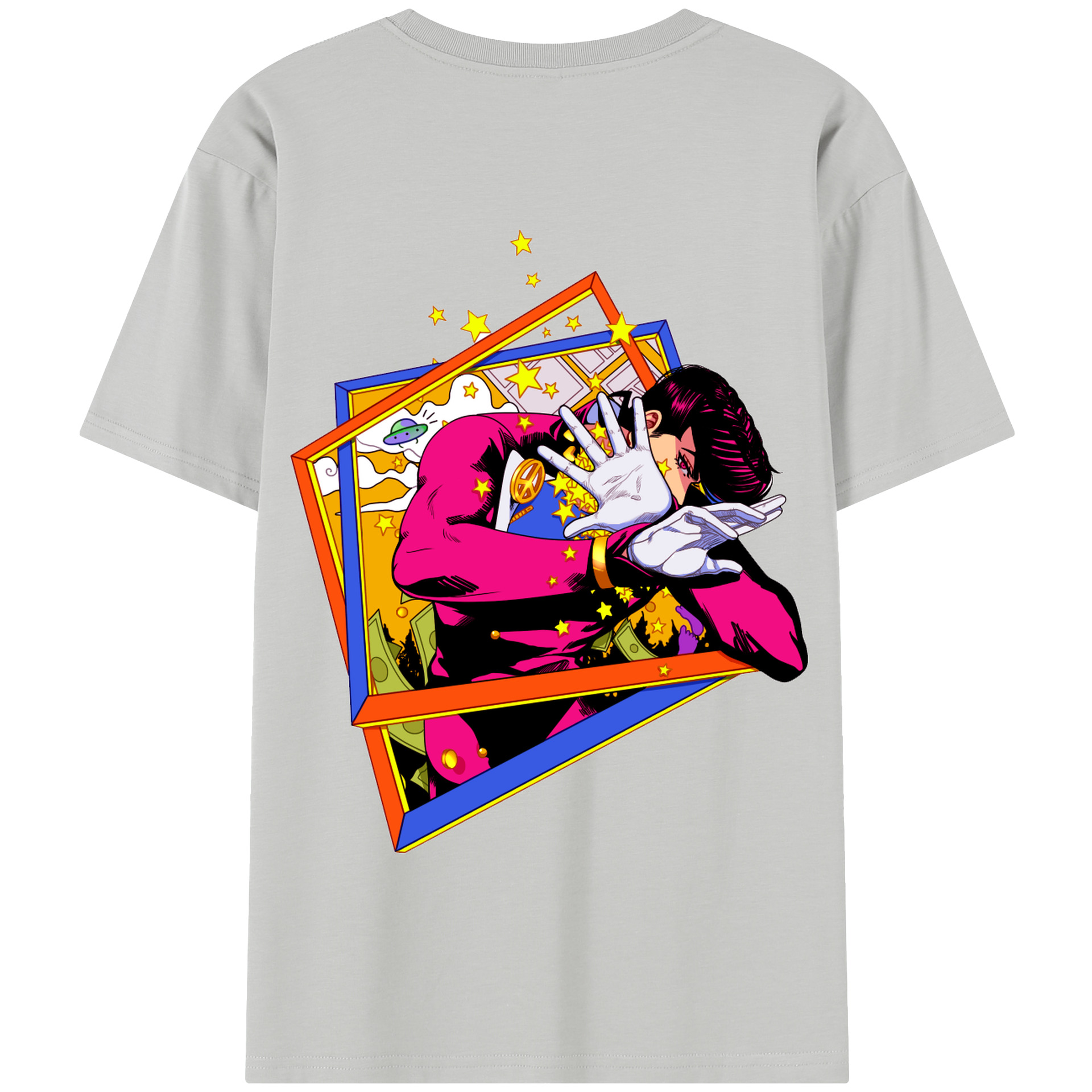 （画像用） ジョジョの奇妙な冒険 ひがしかた じょうすけ JoJo's Bizarre Adventure Higashikata Josuke 綿100％半袖Tシャツ（背面プリント）