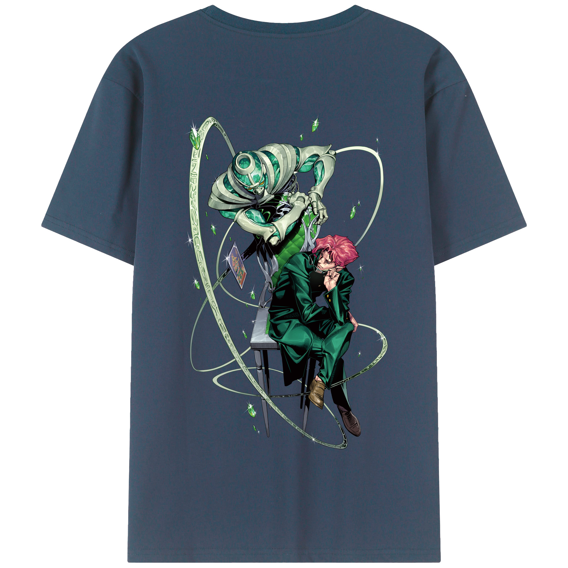 （画像用） ジョジョの奇妙な冒険 花京院 典明（かきょういん のりあき） JoJo's Bizarre Adventure Kakyoin Noriaki 綿100％半袖Tシャツ（背面プリント）