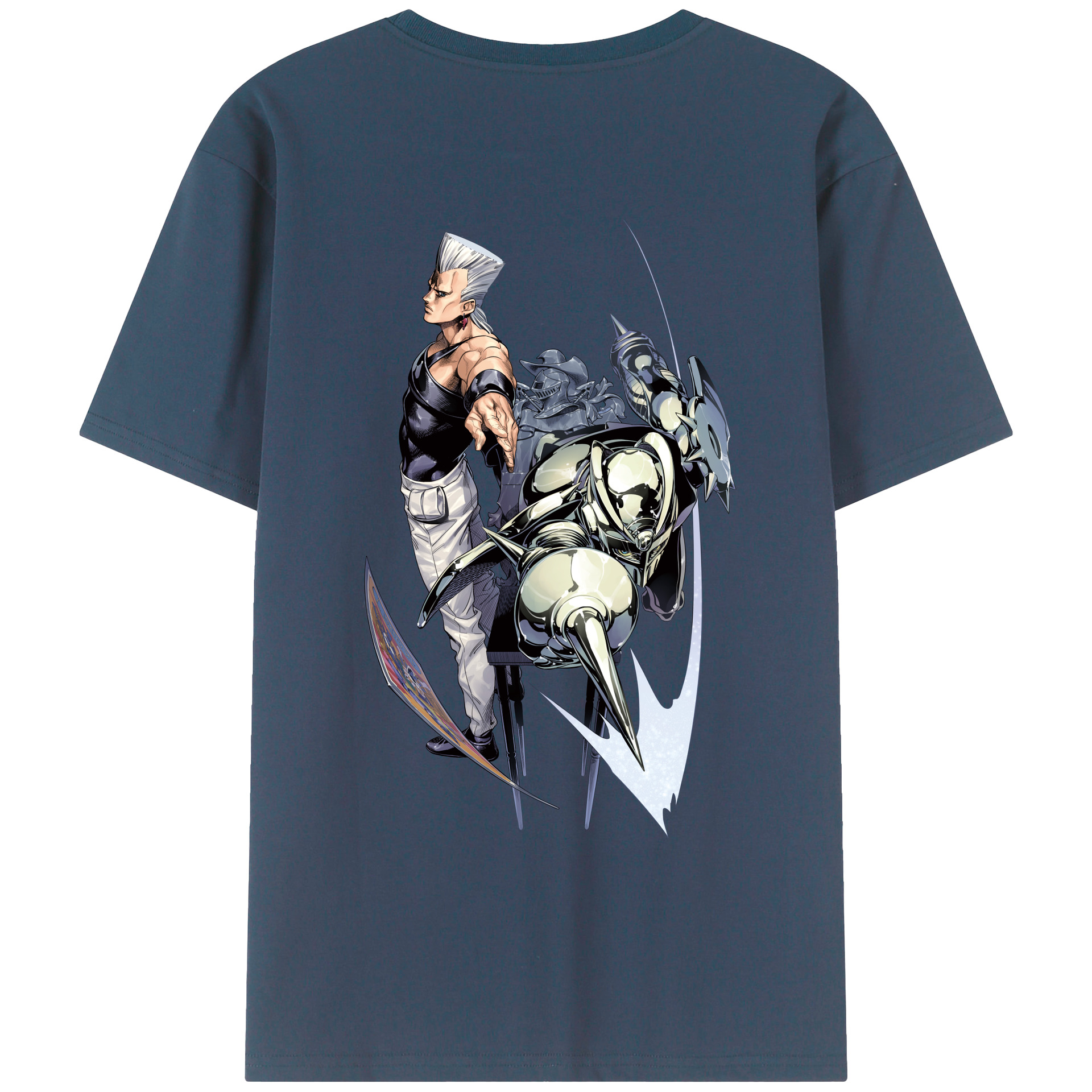（画像用） ジョジョの奇妙な冒険 ジャン＝ピエール?ポルナレフ JoJo's Bizarre Adventure Jan Pierre Polnareff 綿100％半袖Tシャツ（背面プリント）