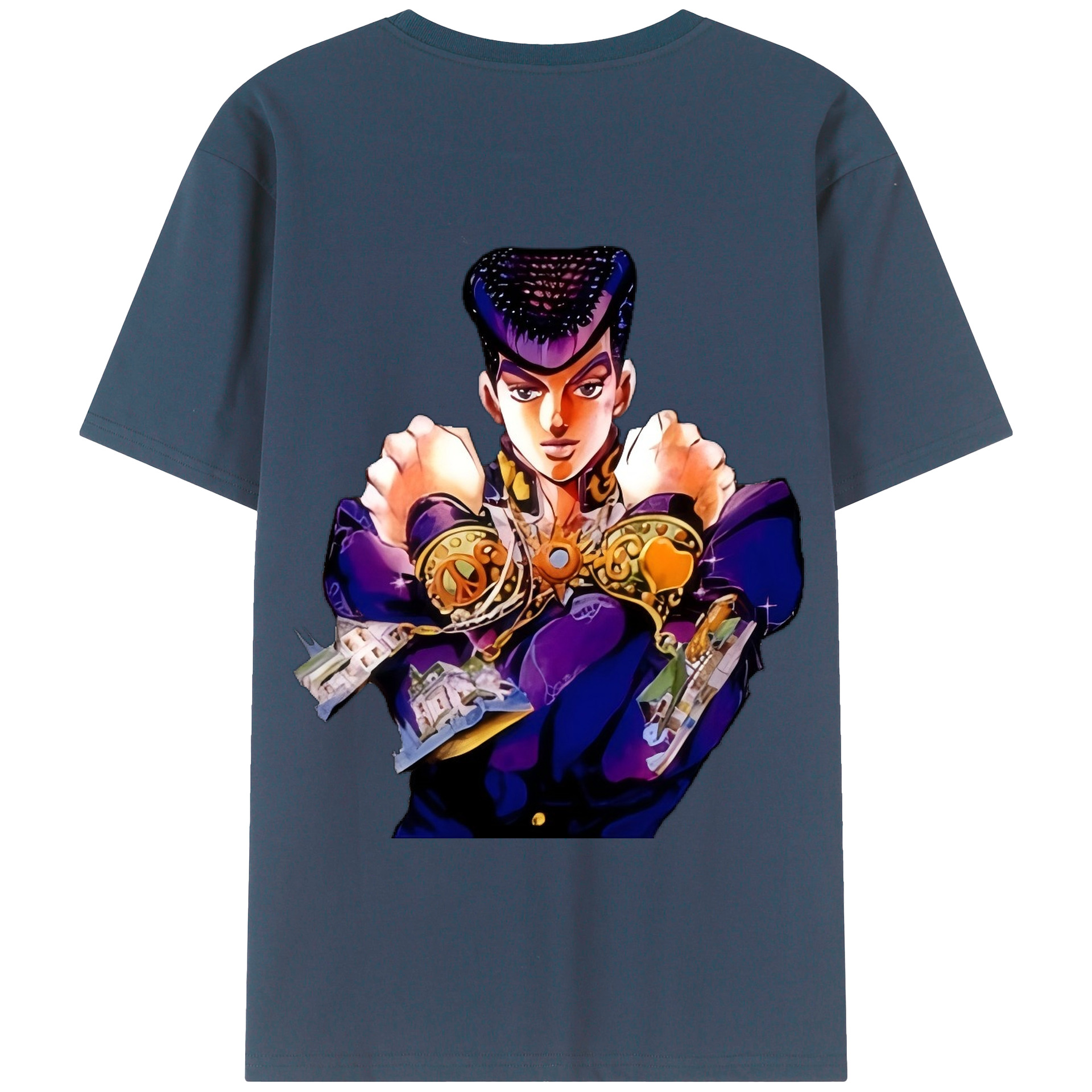 （画像用） ジョジョの奇妙な冒険 ひがしかた じょうすけ JoJo's Bizarre Adventure Higashikata Josuke 綿100％半袖Tシャツ（背面プリント）