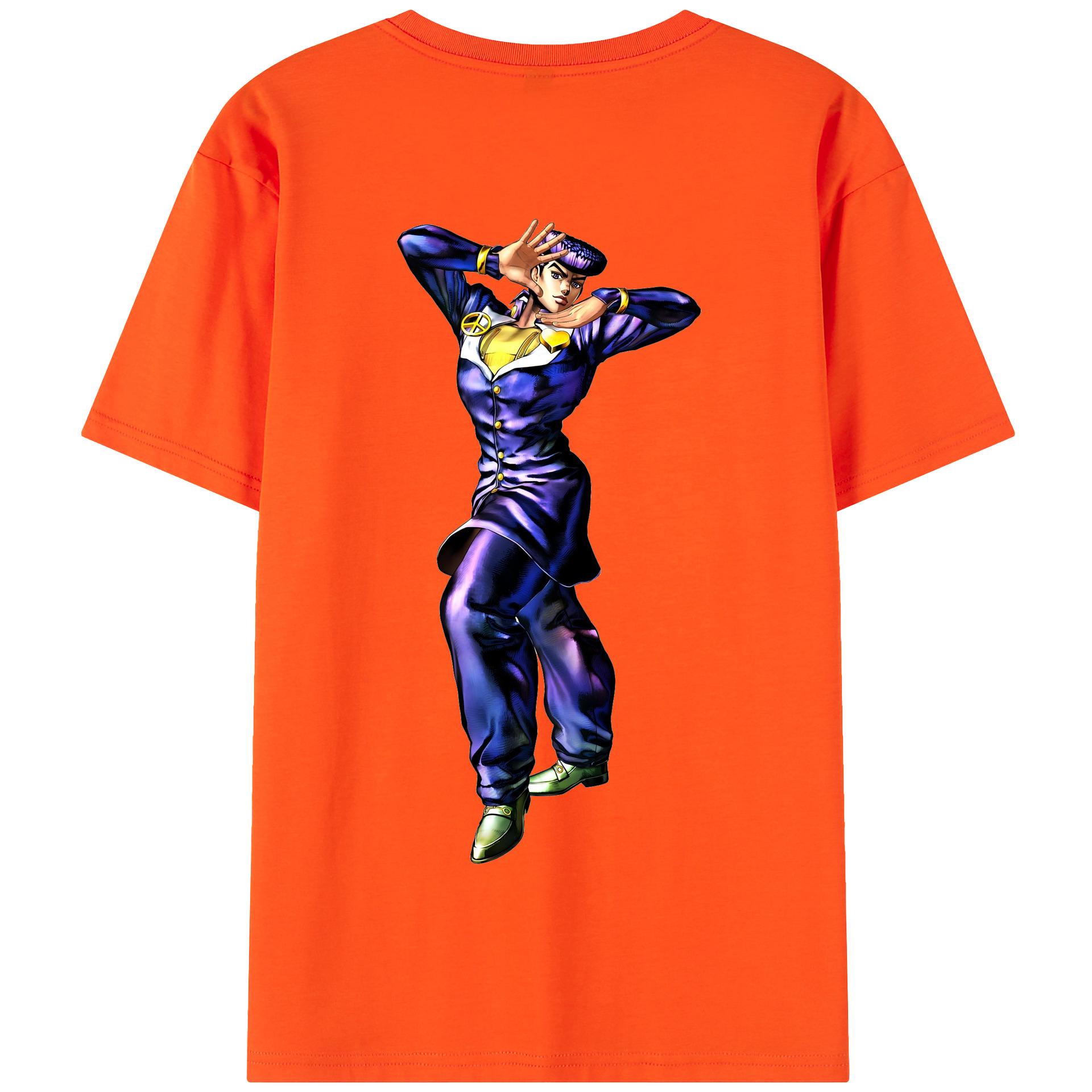 （画像用） ジョジョの奇妙な冒険 ひがしかた じょうすけ JoJo's Bizarre Adventure Higashikata Josuke 綿100％半袖Tシャツ（背面プリント）