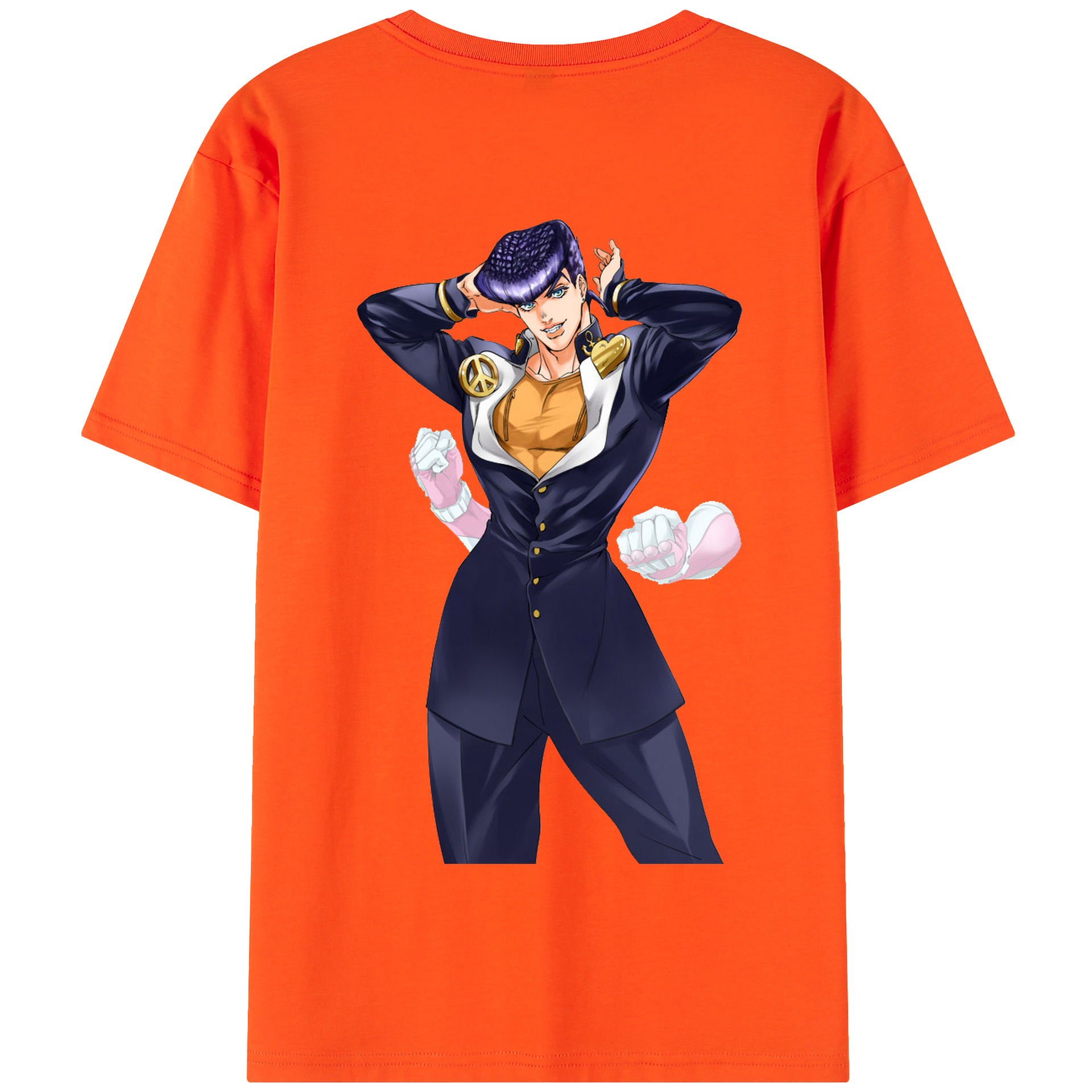 （画像用） ジョジョの奇妙な冒険 ひがしかた じょうすけ JoJo's Bizarre Adventure Higashikata Josuke 綿100％半袖Tシャツ（背面プリント）