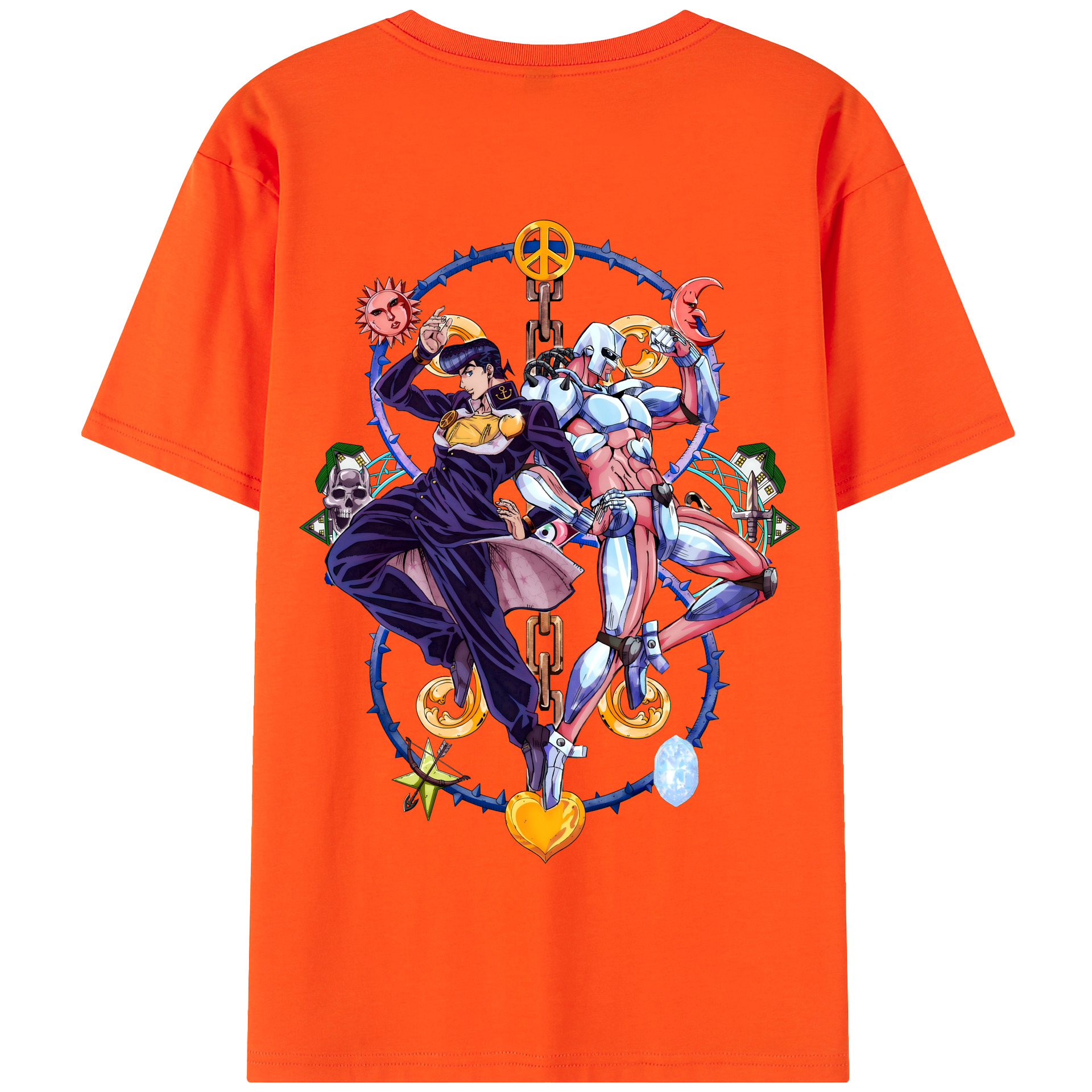 （画像用） ジョジョの奇妙な冒険 ひがしかた じょうすけ JoJo's Bizarre Adventure Higashikata Josuke 綿100％半袖Tシャツ（背面プリント）