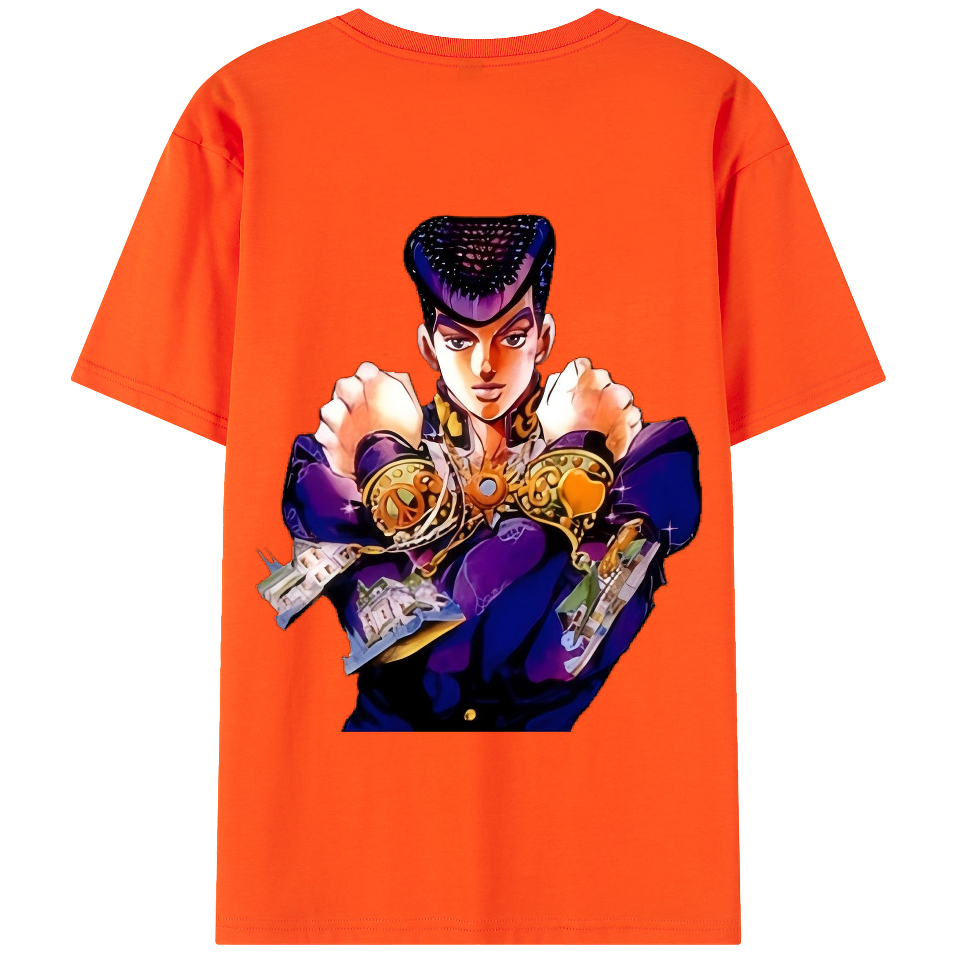 （画像用） ジョジョの奇妙な冒険 ひがしかた じょうすけ JoJo's Bizarre Adventure Higashikata Josuke 綿100％半袖Tシャツ（背面プリント）