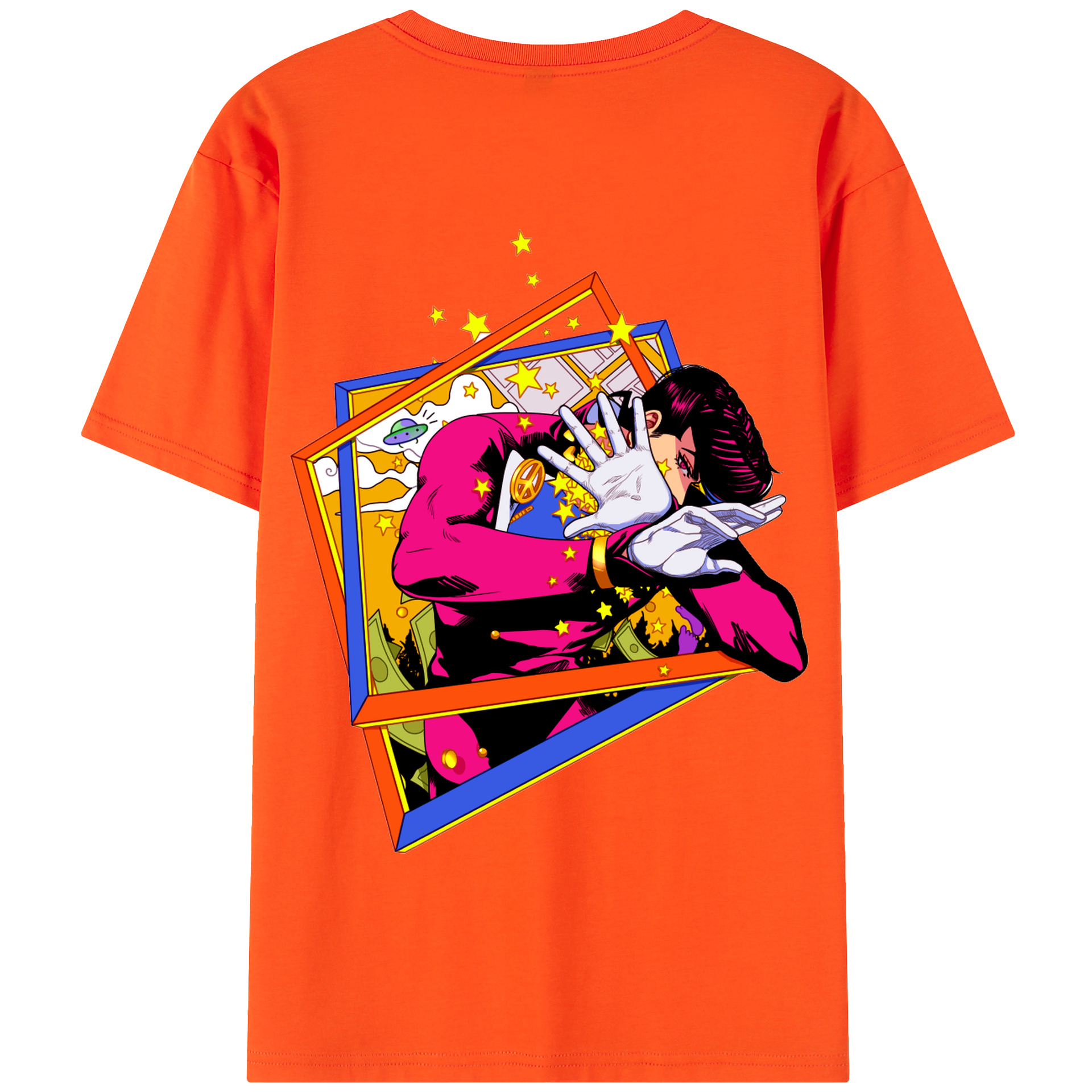 （画像用） ジョジョの奇妙な冒険 ひがしかた じょうすけ JoJo's Bizarre Adventure Higashikata Josuke 綿100％半袖Tシャツ（背面プリント）