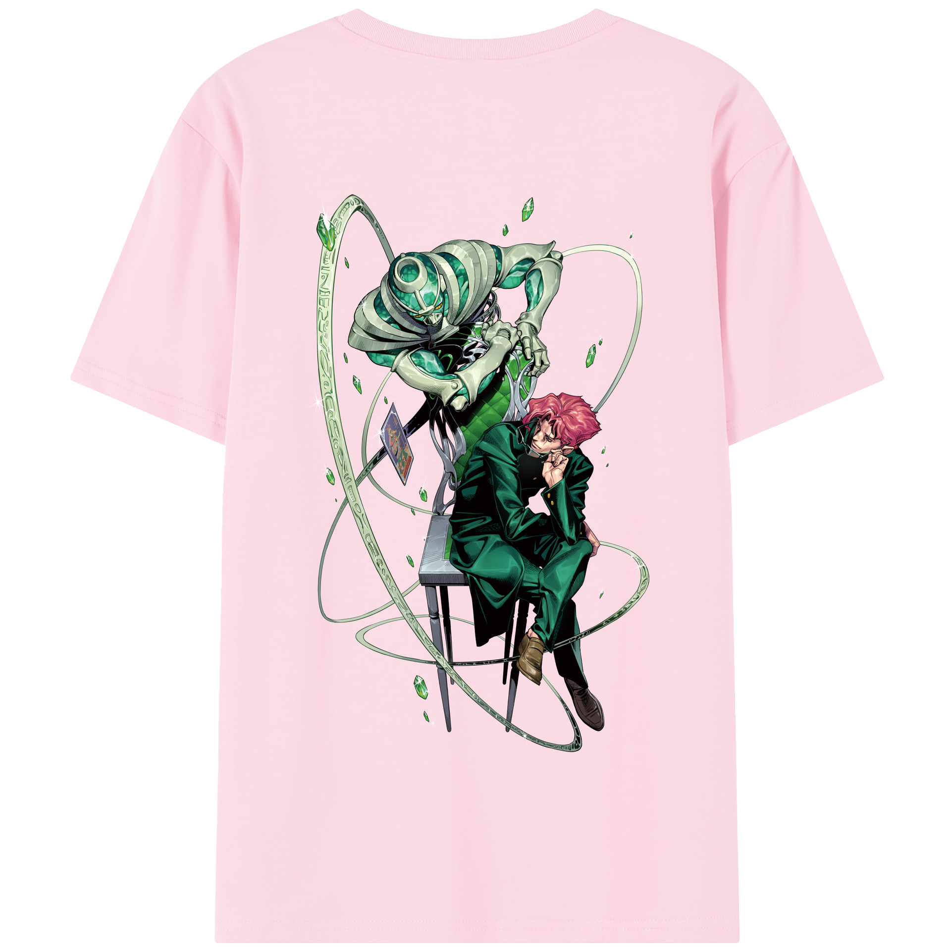 （画像用） ジョジョの奇妙な冒険 花京院 典明（かきょういん のりあき） JoJo's Bizarre Adventure Kakyoin Noriaki 綿100％半袖Tシャツ（背面プリント）