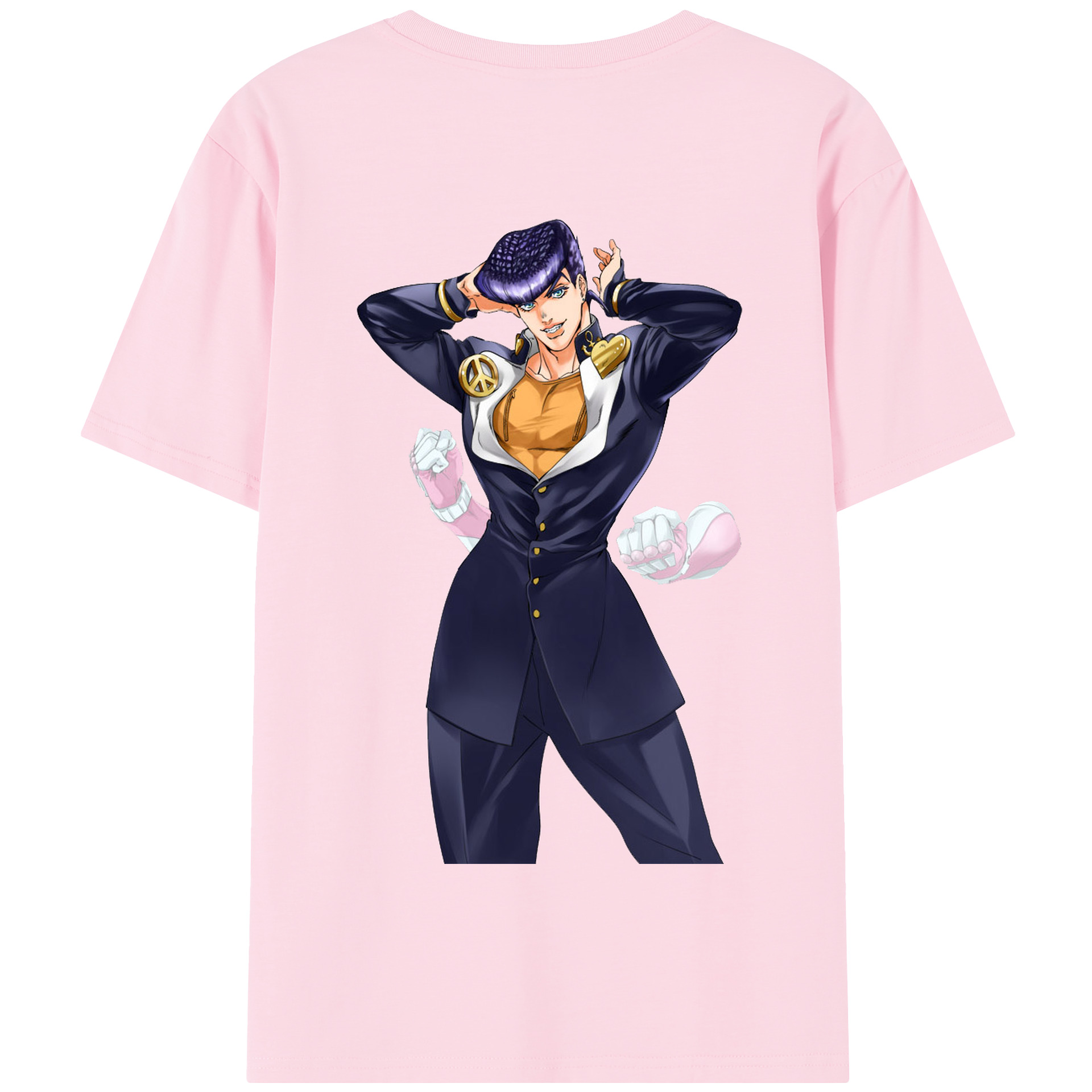 （画像用） ジョジョの奇妙な冒険 ひがしかた じょうすけ JoJo's Bizarre Adventure Higashikata Josuke 綿100％半袖Tシャツ（背面プリント）