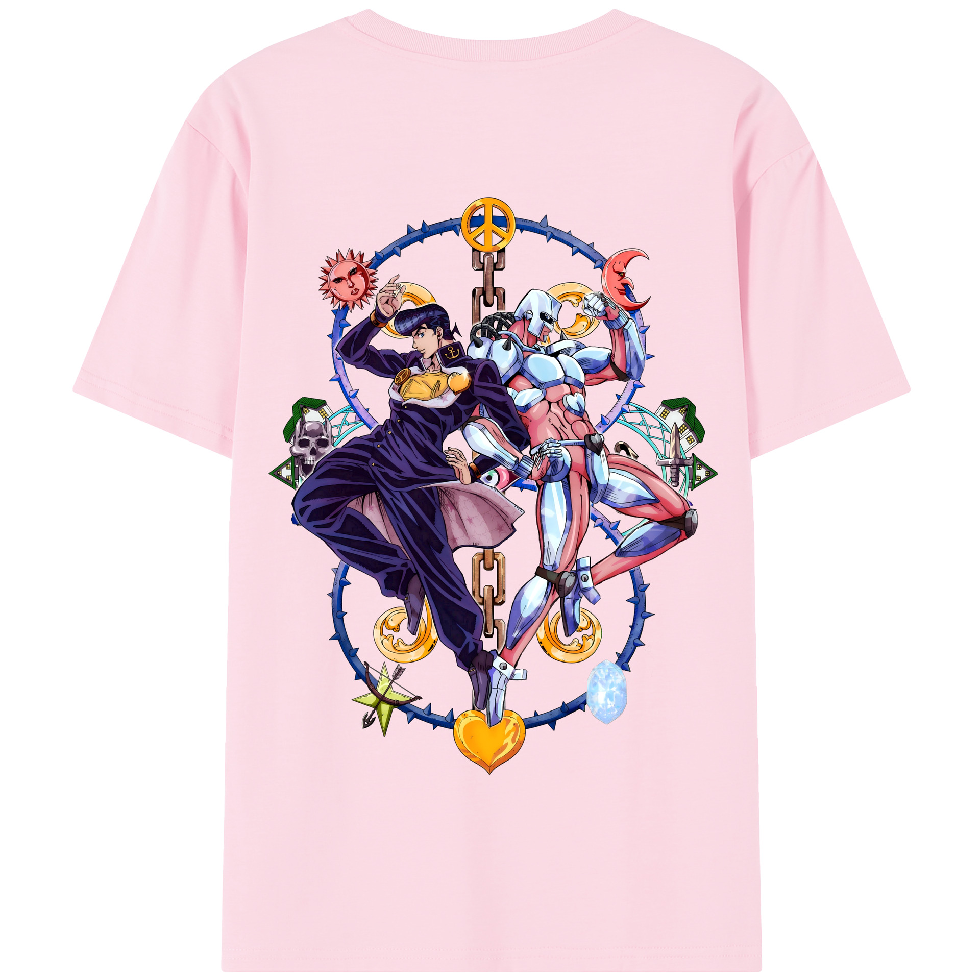 （画像用） ジョジョの奇妙な冒険 ひがしかた じょうすけ JoJo's Bizarre Adventure Higashikata Josuke 綿100％半袖Tシャツ（背面プリント）