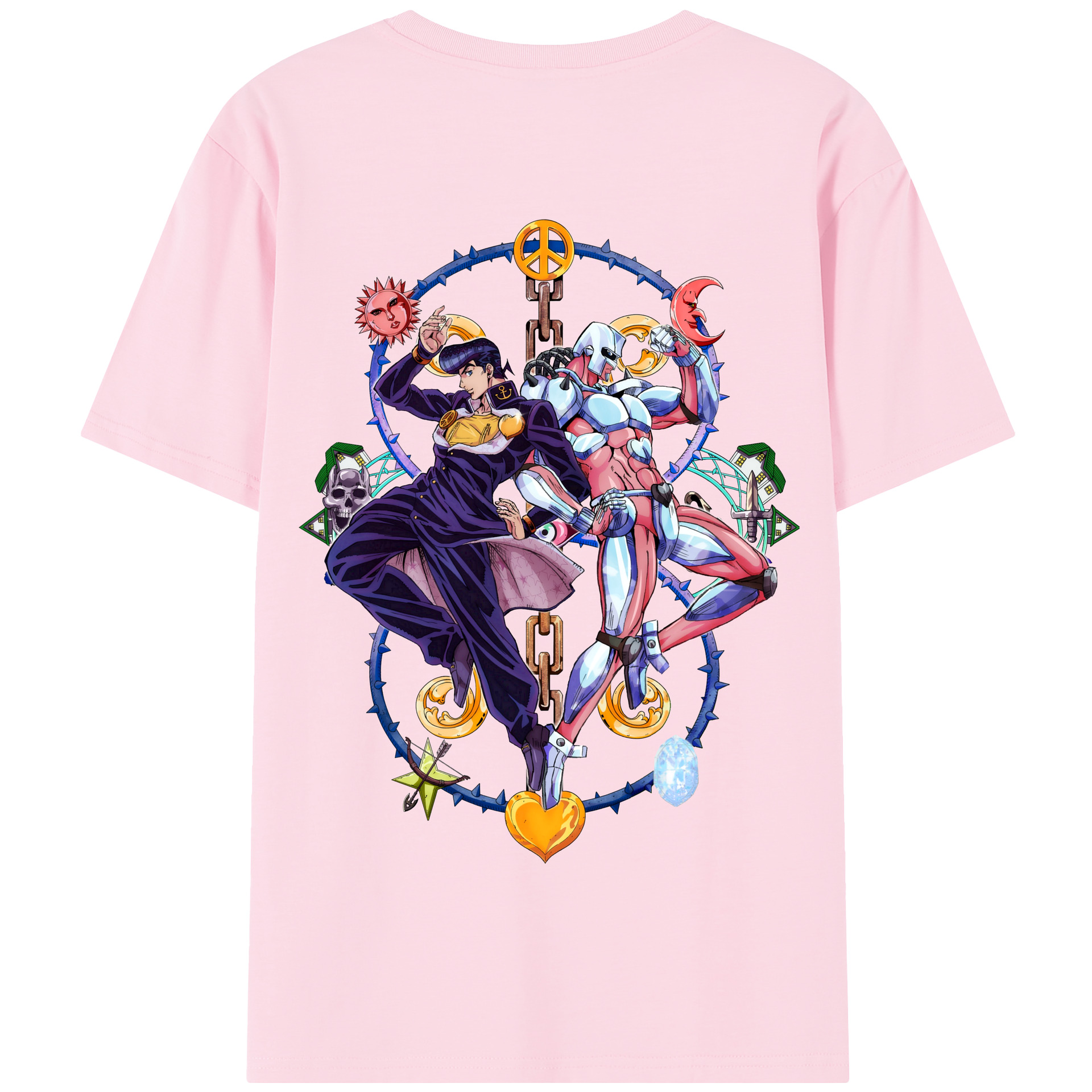 （画像用） ジョジョの奇妙な冒険 ひがしかた じょうすけ JoJo's Bizarre Adventure Higashikata Josuke 綿100％半袖Tシャツ（背面プリント）