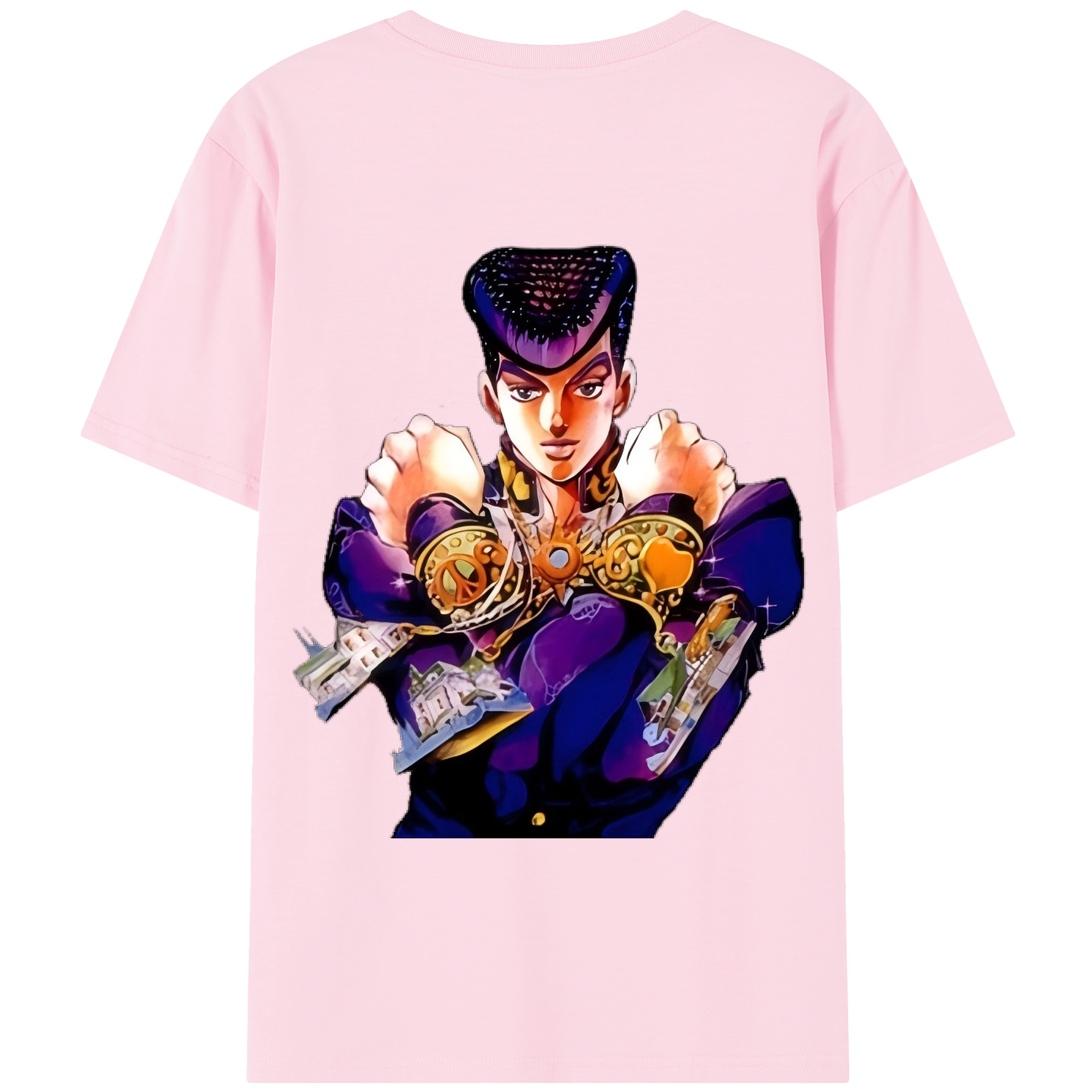 （画像用） ジョジョの奇妙な冒険 ひがしかた じょうすけ JoJo's Bizarre Adventure Higashikata Josuke 綿100％半袖Tシャツ（背面プリント）