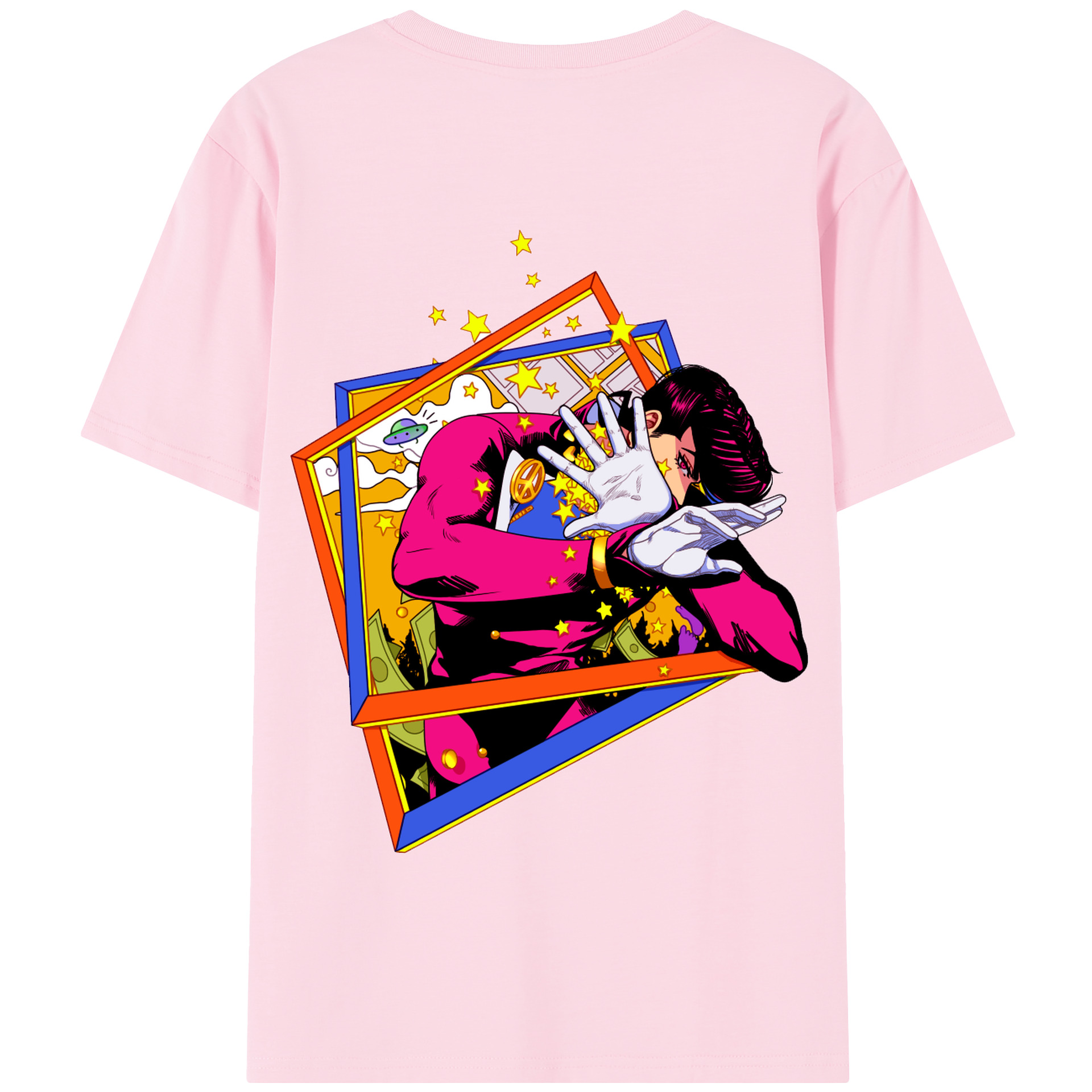 （画像用） ジョジョの奇妙な冒険 ひがしかた じょうすけ JoJo's Bizarre Adventure Higashikata Josuke 綿100％半袖Tシャツ（背面プリント）