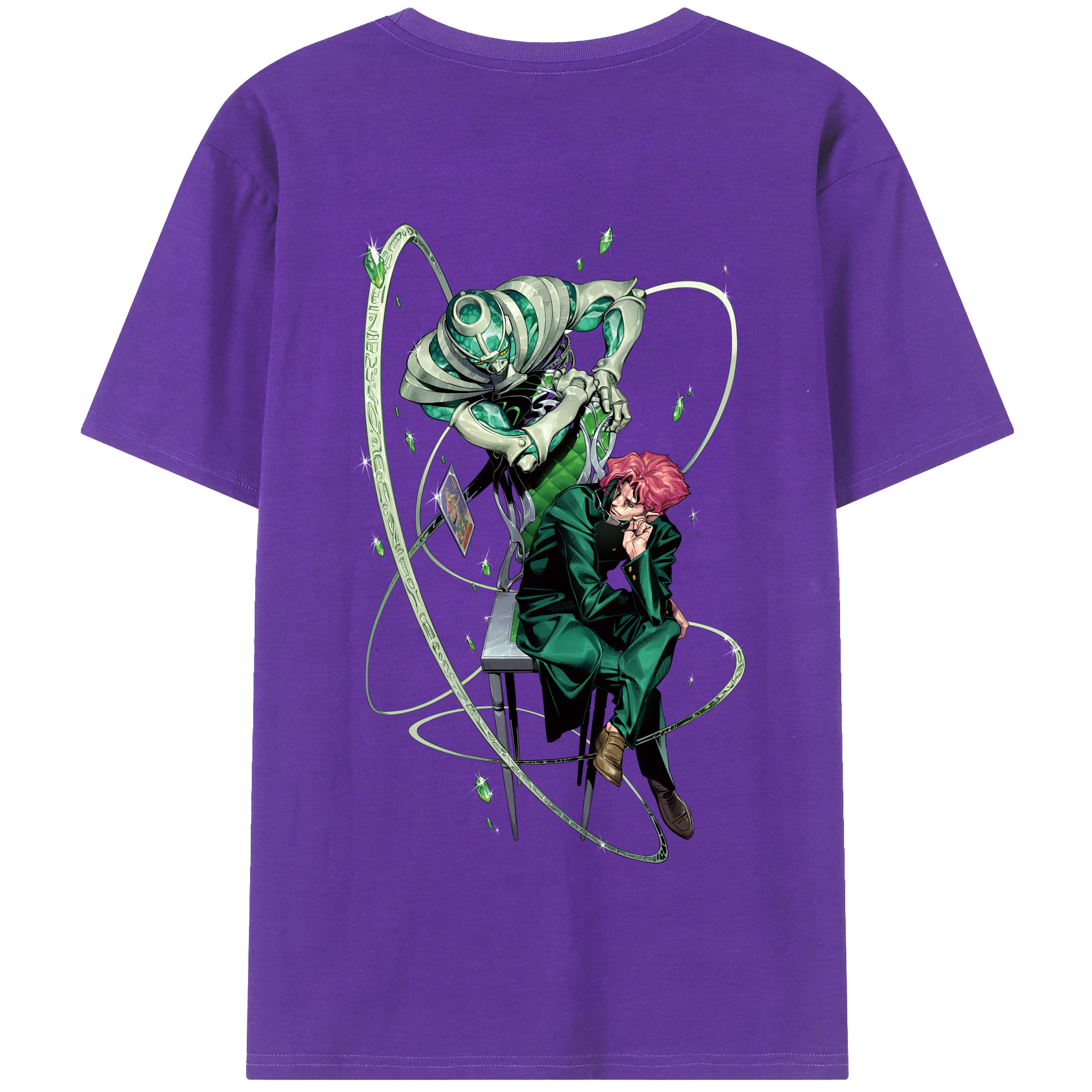 （画像用） ジョジョの奇妙な冒険 花京院 典明（かきょういん のりあき） JoJo's Bizarre Adventure Kakyoin Noriaki 綿100％半袖Tシャツ（背面プリント）