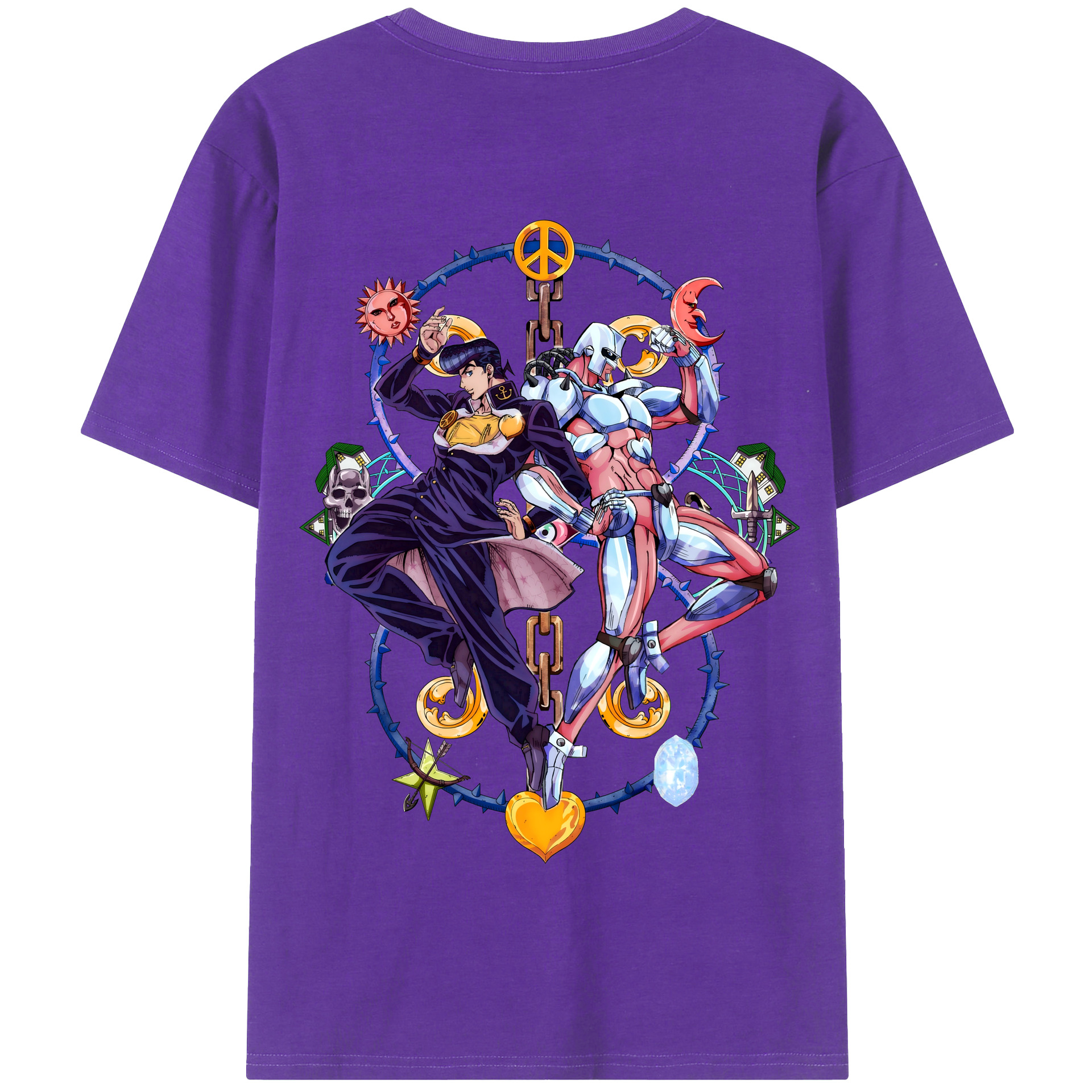 （画像用） ジョジョの奇妙な冒険 ひがしかた じょうすけ JoJo's Bizarre Adventure Higashikata Josuke 綿100％半袖Tシャツ（背面プリント）