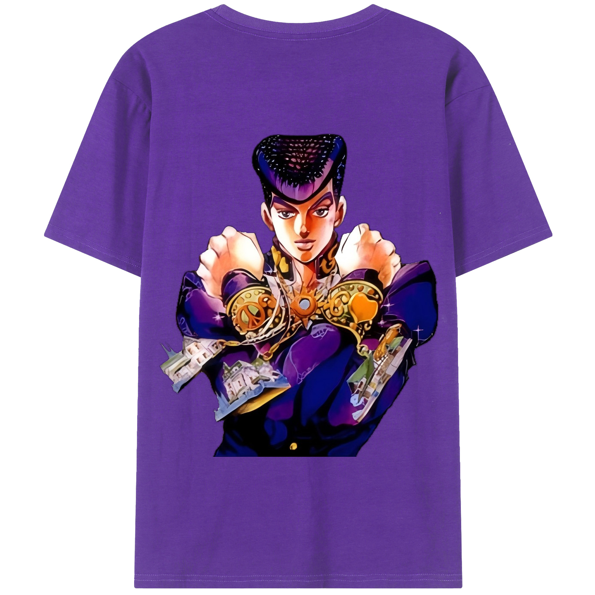 （画像用） ジョジョの奇妙な冒険 ひがしかた じょうすけ JoJo's Bizarre Adventure Higashikata Josuke 綿100％半袖Tシャツ（背面プリント）