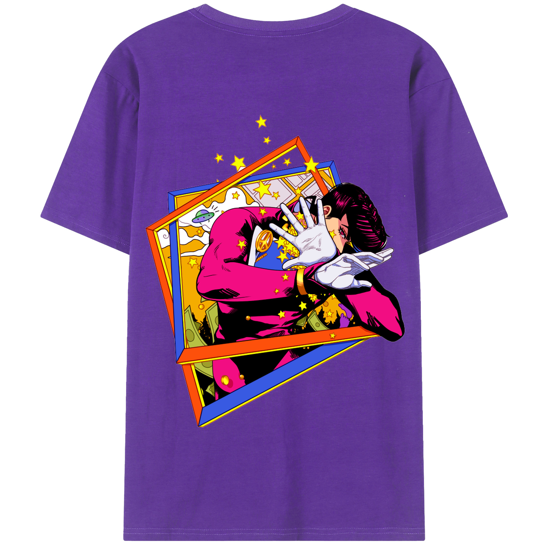 （画像用） ジョジョの奇妙な冒険 ひがしかた じょうすけ JoJo's Bizarre Adventure Higashikata Josuke 綿100％半袖Tシャツ（背面プリント）