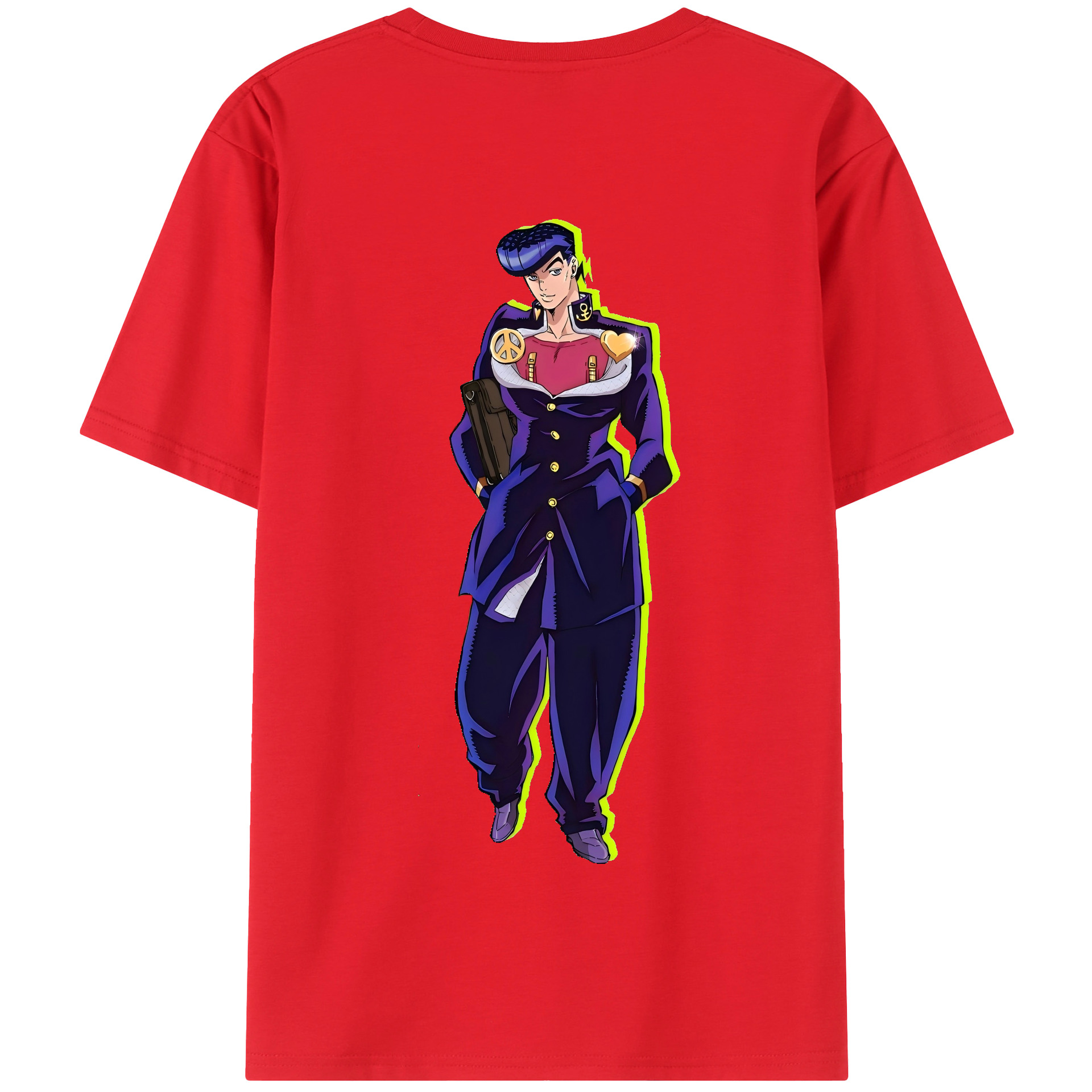 （画像用） ジョジョの奇妙な冒険 ひがしかた じょうすけ JoJo's Bizarre Adventure Higashikata Josuke 綿100％半袖Tシャツ（背面プリント）