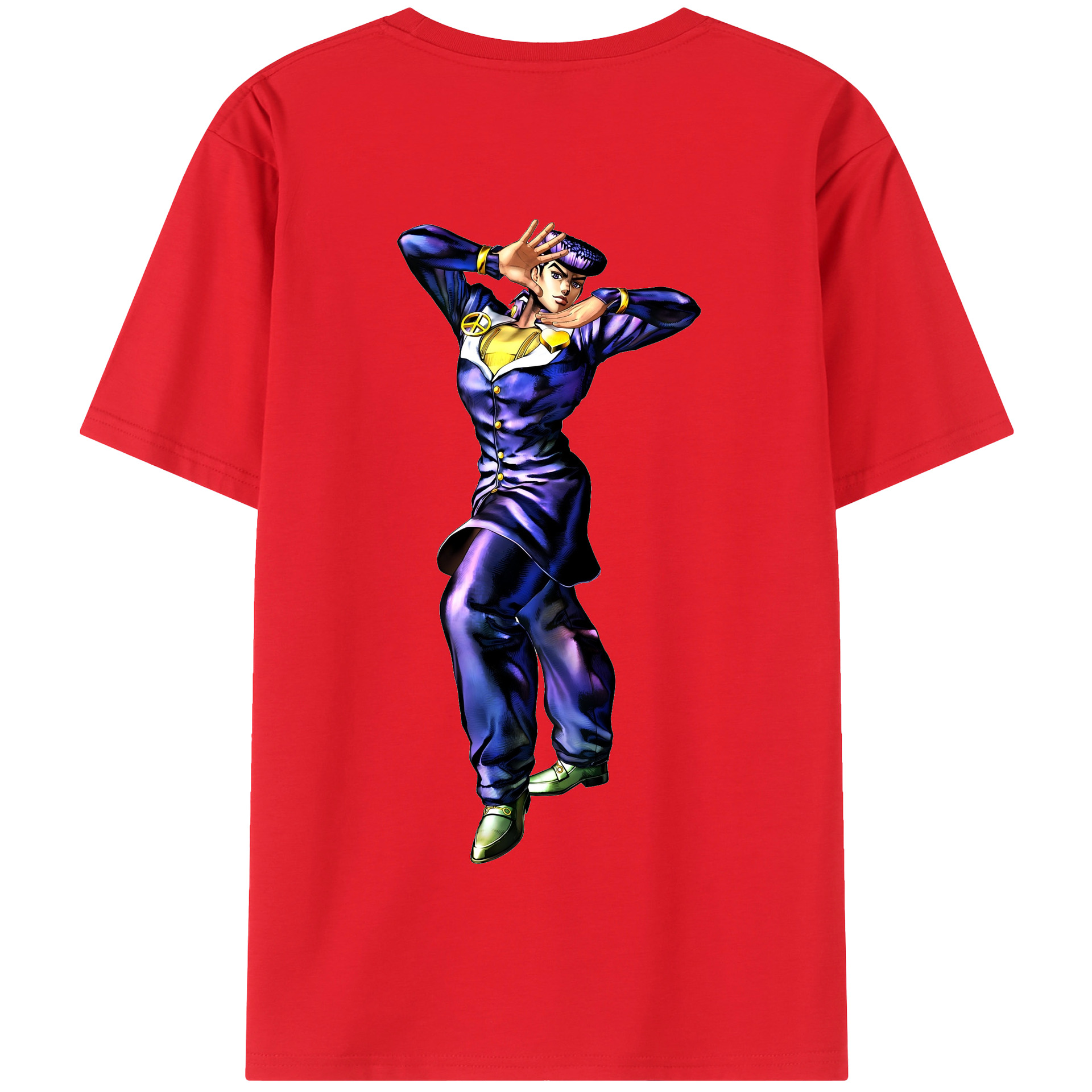 （画像用） ジョジョの奇妙な冒険 ひがしかた じょうすけ JoJo's Bizarre Adventure Higashikata Josuke 綿100％半袖Tシャツ（背面プリント）