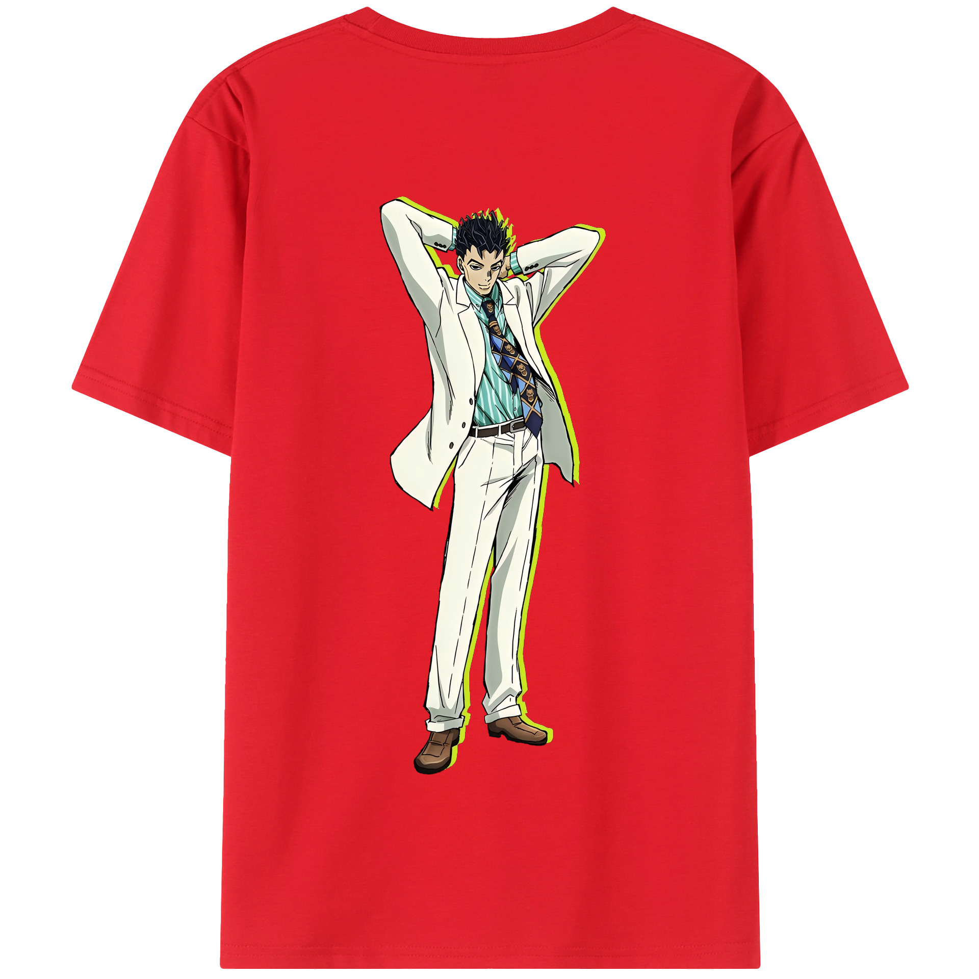 （画像用） ジョジョの奇妙な冒険 きら よしかげ JoJo's Bizarre Adventure Kira Yoshikage 綿100％半袖Tシャツ（背面プリント）