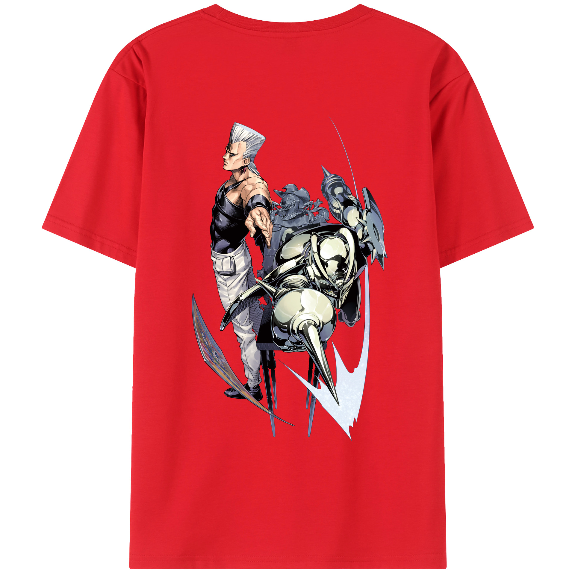（画像用） ジョジョの奇妙な冒険 ジャン＝ピエール?ポルナレフ JoJo's Bizarre Adventure Jan Pierre Polnareff 綿100％半袖Tシャツ（背面プリント）