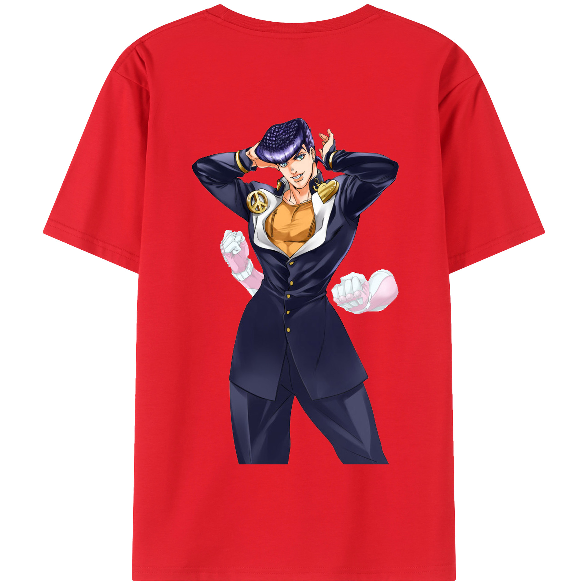 （画像用） ジョジョの奇妙な冒険 ひがしかた じょうすけ JoJo's Bizarre Adventure Higashikata Josuke 綿100％半袖Tシャツ（背面プリント）