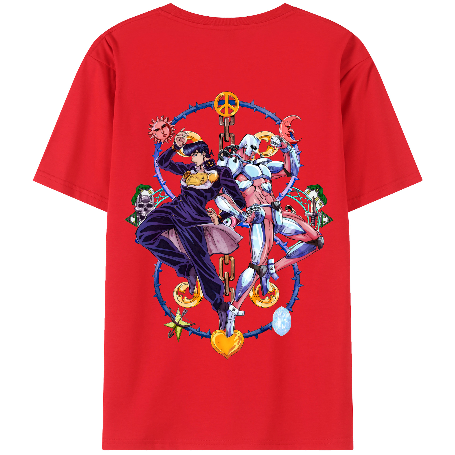 （画像用） ジョジョの奇妙な冒険 ひがしかた じょうすけ JoJo's Bizarre Adventure Higashikata Josuke 綿100％半袖Tシャツ（背面プリント）