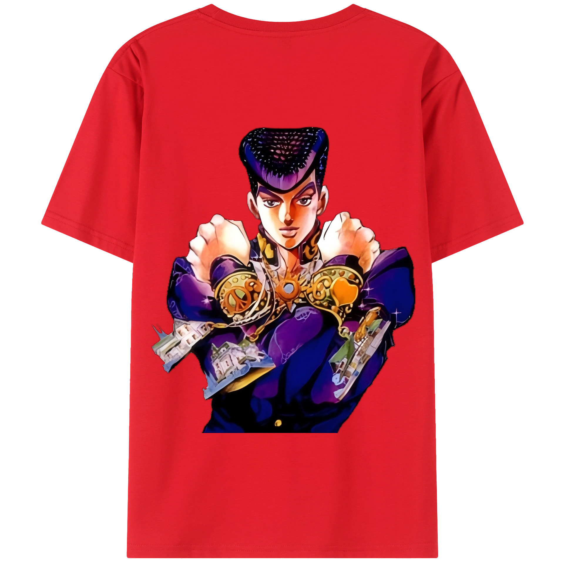 （画像用） ジョジョの奇妙な冒険 ひがしかた じょうすけ JoJo's Bizarre Adventure Higashikata Josuke 綿100％半袖Tシャツ（背面プリント）