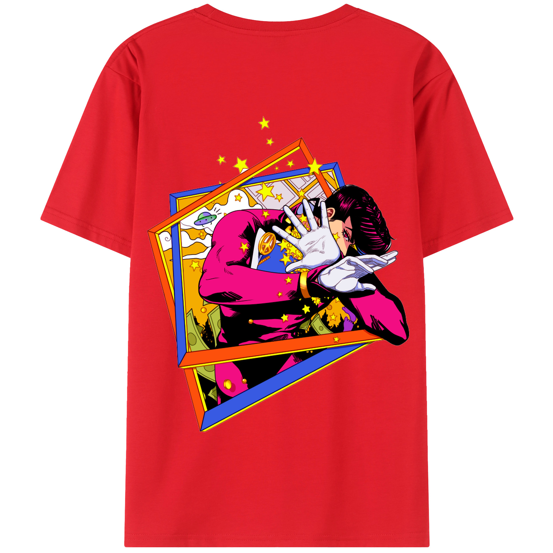 （画像用） ジョジョの奇妙な冒険 ひがしかた じょうすけ JoJo's Bizarre Adventure Higashikata Josuke 綿100％半袖Tシャツ（背面プリント）