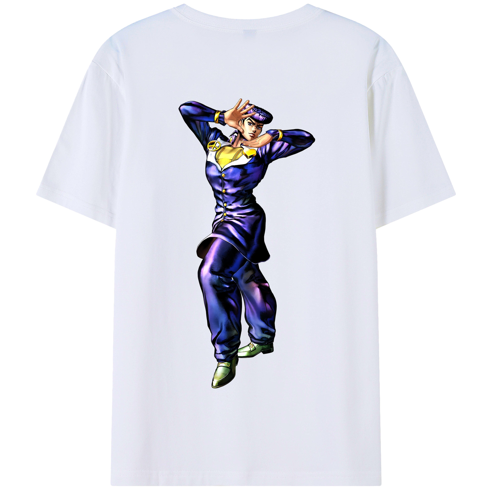 （画像用） ジョジョの奇妙な冒険 ひがしかた じょうすけ JoJo's Bizarre Adventure Higashikata Josuke 綿100％半袖Tシャツ（背面プリント）