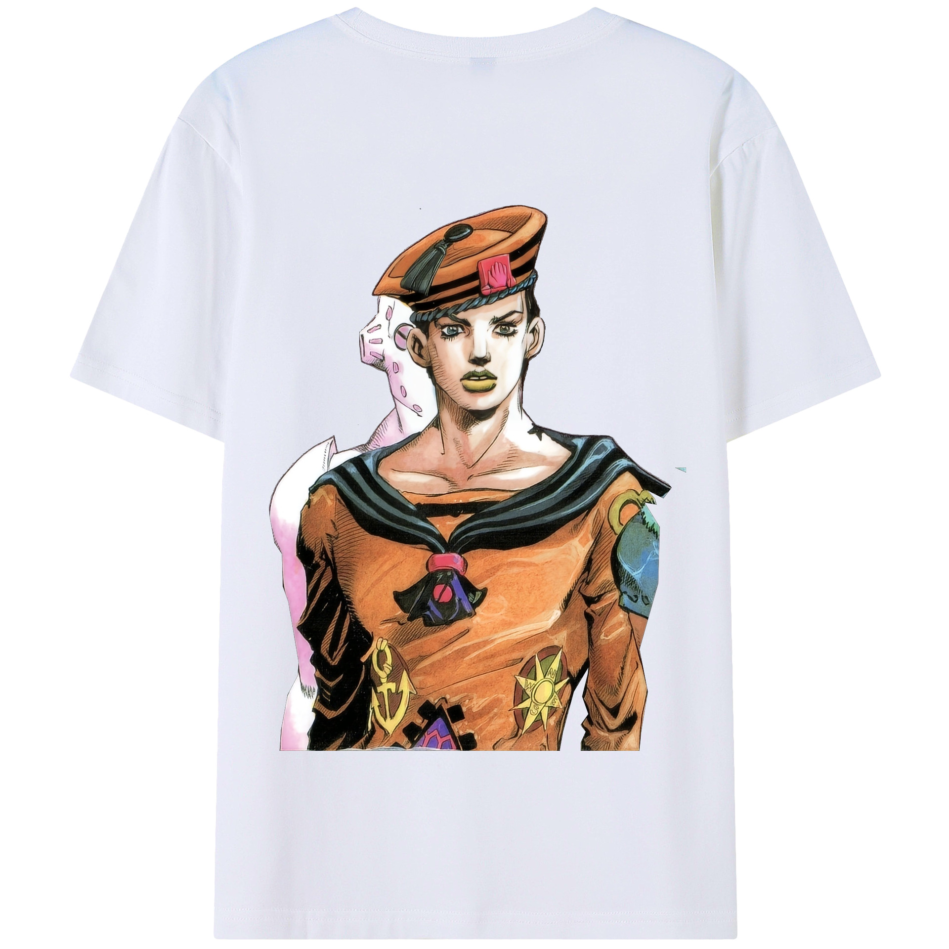 （画像用） ジョジョの奇妙な冒険 東方定助 JoJo's Bizarre Adventure Higashikata Josuke 綿100％半袖Tシャツ（背面プリント）