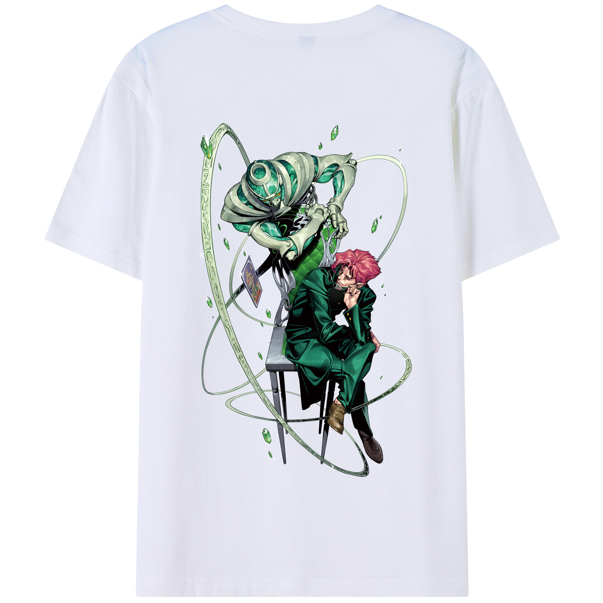 （画像用） ジョジョの奇妙な冒険 花京院 典明（かきょういん のりあき） JoJo's Bizarre Adventure Kakyoin Noriaki 綿100％半袖Tシャツ（背面プリント）