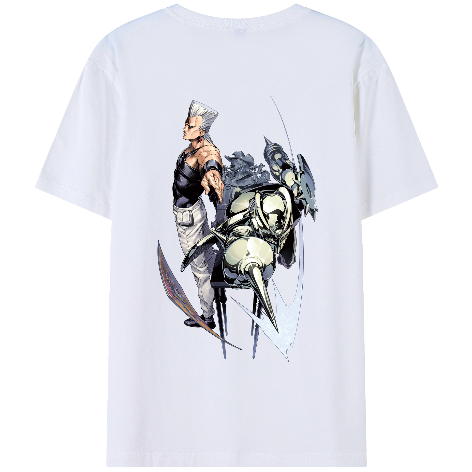 （画像用） ジョジョの奇妙な冒険 ジャン＝ピエール?ポルナレフ JoJo's Bizarre Adventure Jan Pierre Polnareff 綿100％半袖Tシャツ（背面プリント）