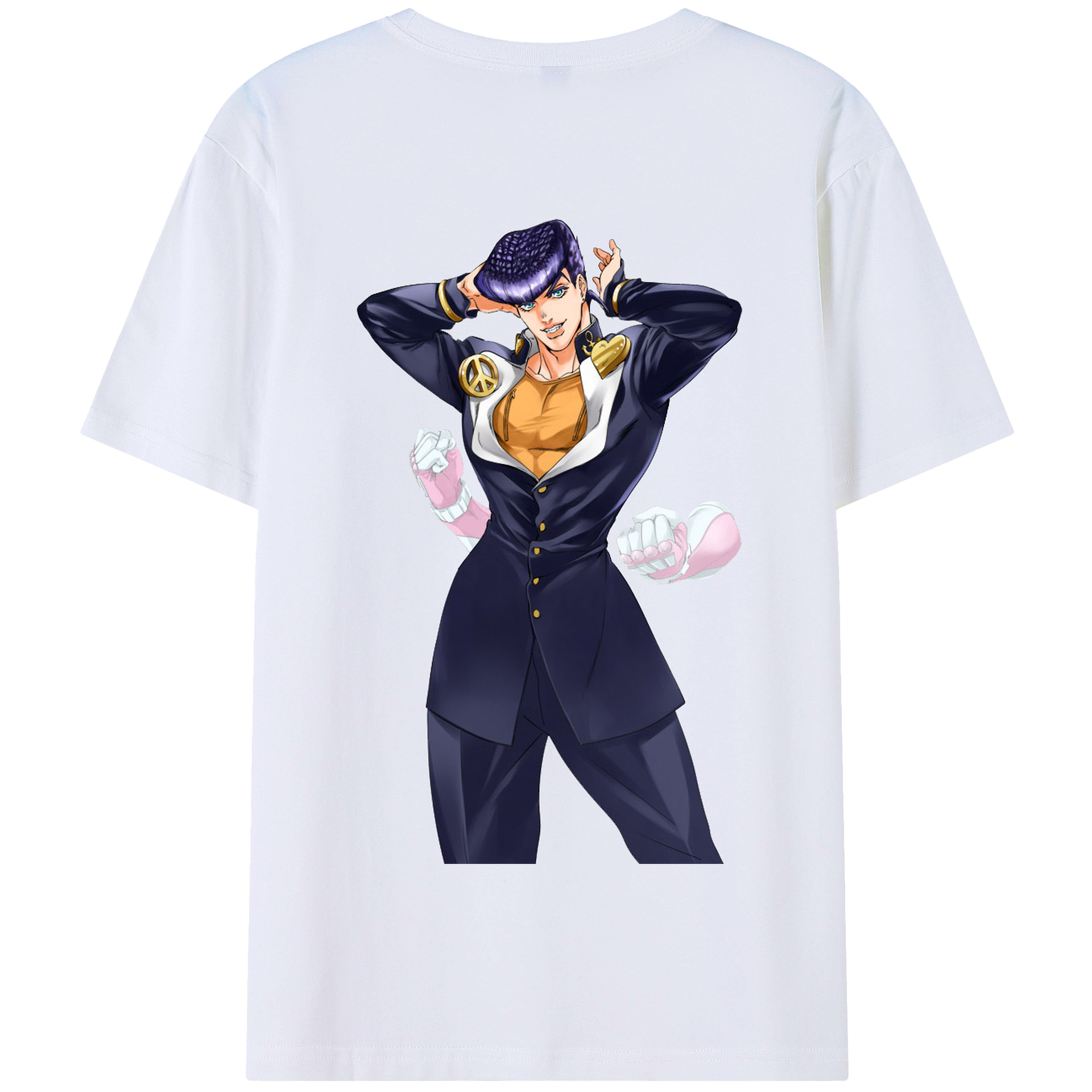 （画像用） ジョジョの奇妙な冒険 ひがしかた じょうすけ JoJo's Bizarre Adventure Higashikata Josuke 綿100％半袖Tシャツ（背面プリント）