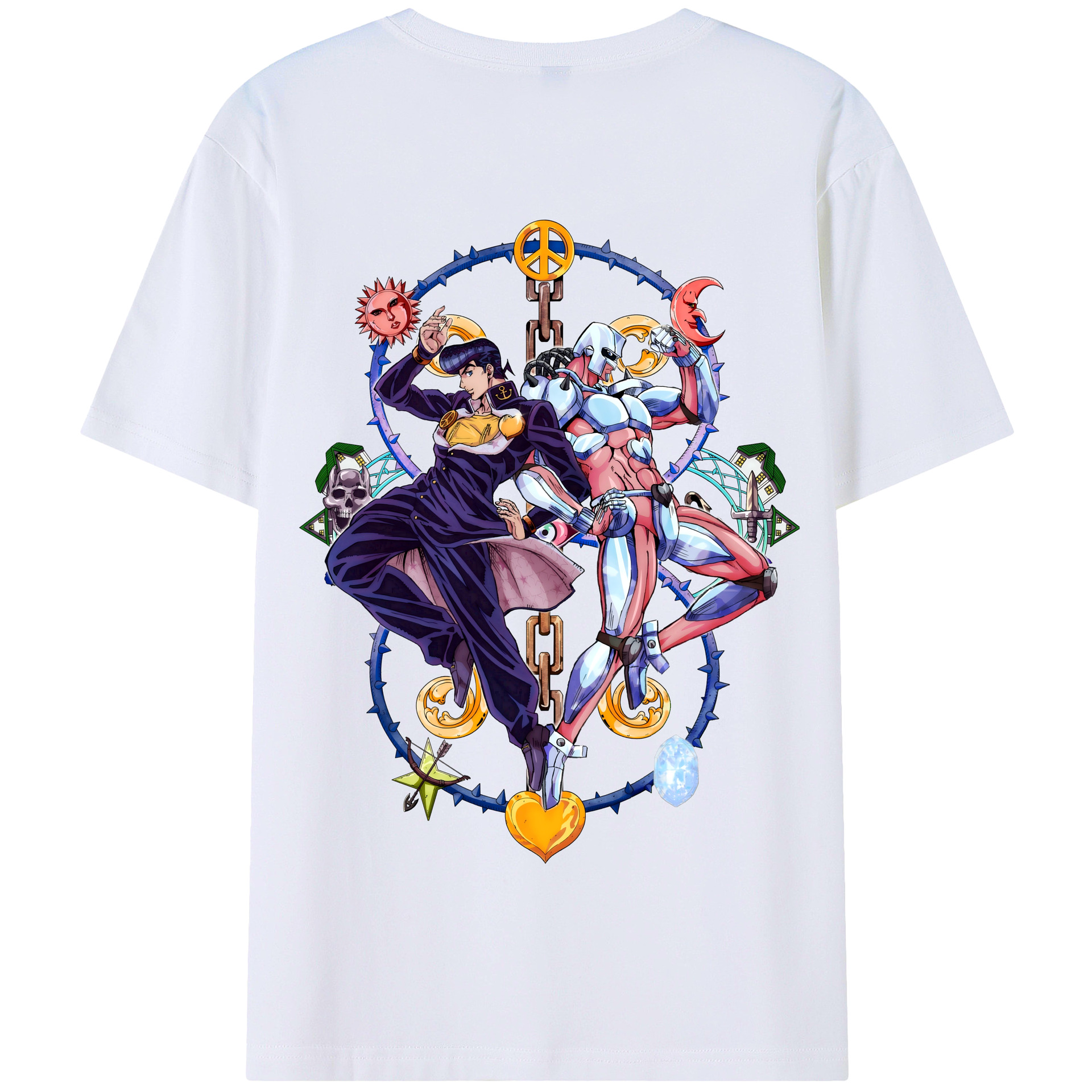 （画像用） ジョジョの奇妙な冒険 ひがしかた じょうすけ JoJo's Bizarre Adventure Higashikata Josuke 綿100％半袖Tシャツ（背面プリント）