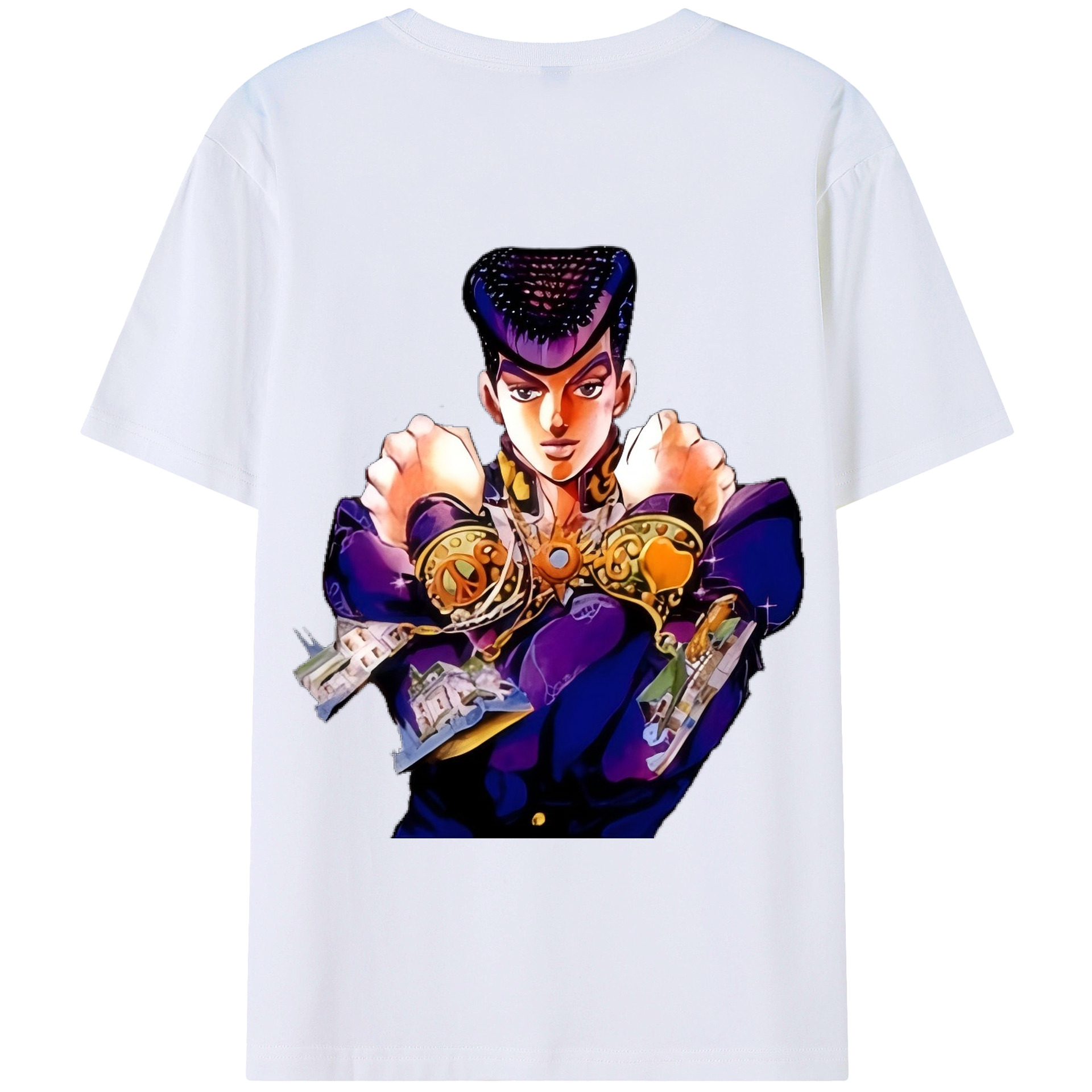 （画像用） ジョジョの奇妙な冒険 ひがしかた じょうすけ JoJo's Bizarre Adventure Higashikata Josuke 綿100％半袖Tシャツ（背面プリント）