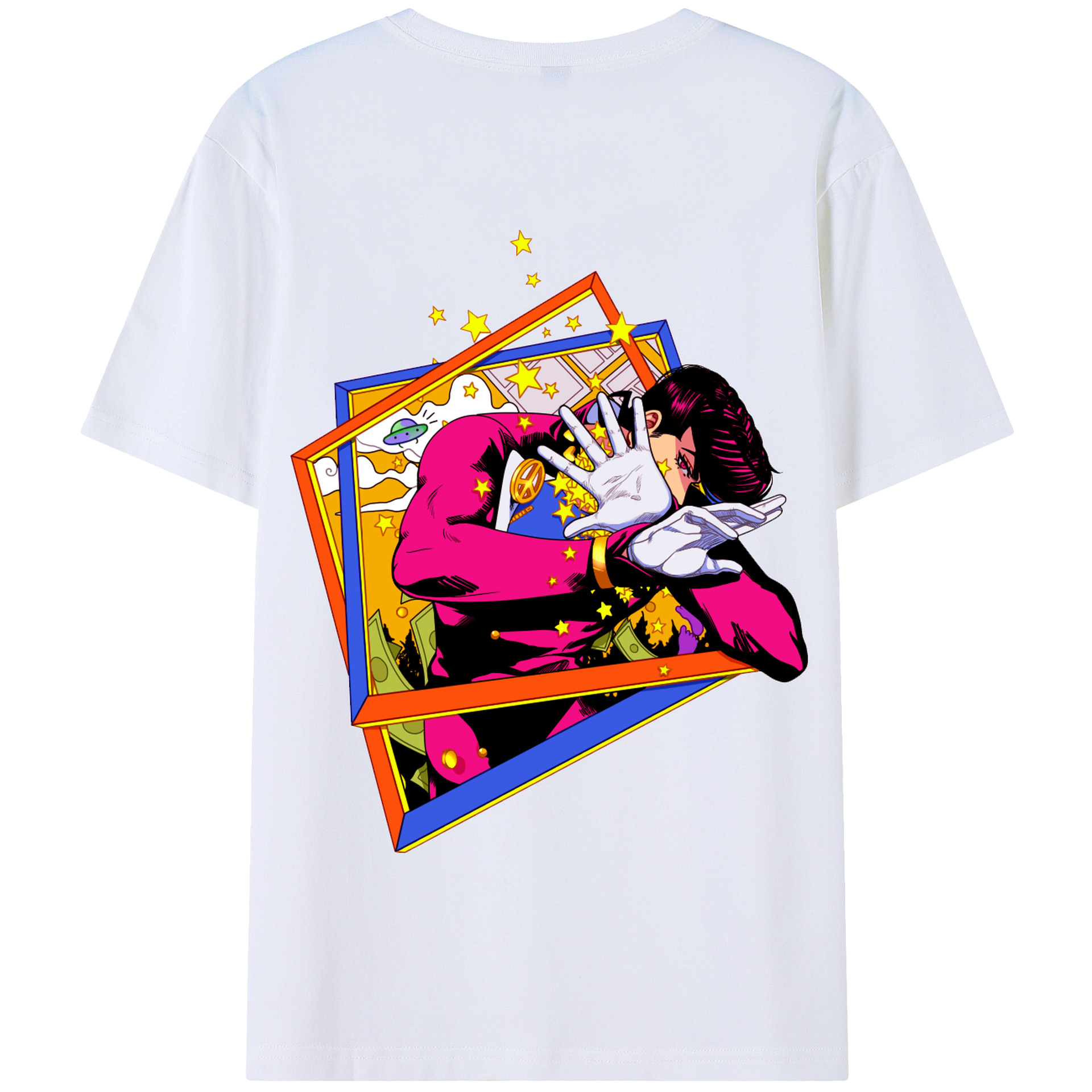 （画像用） ジョジョの奇妙な冒険 ひがしかた じょうすけ JoJo's Bizarre Adventure Higashikata Josuke 綿100％半袖Tシャツ（背面プリント）
