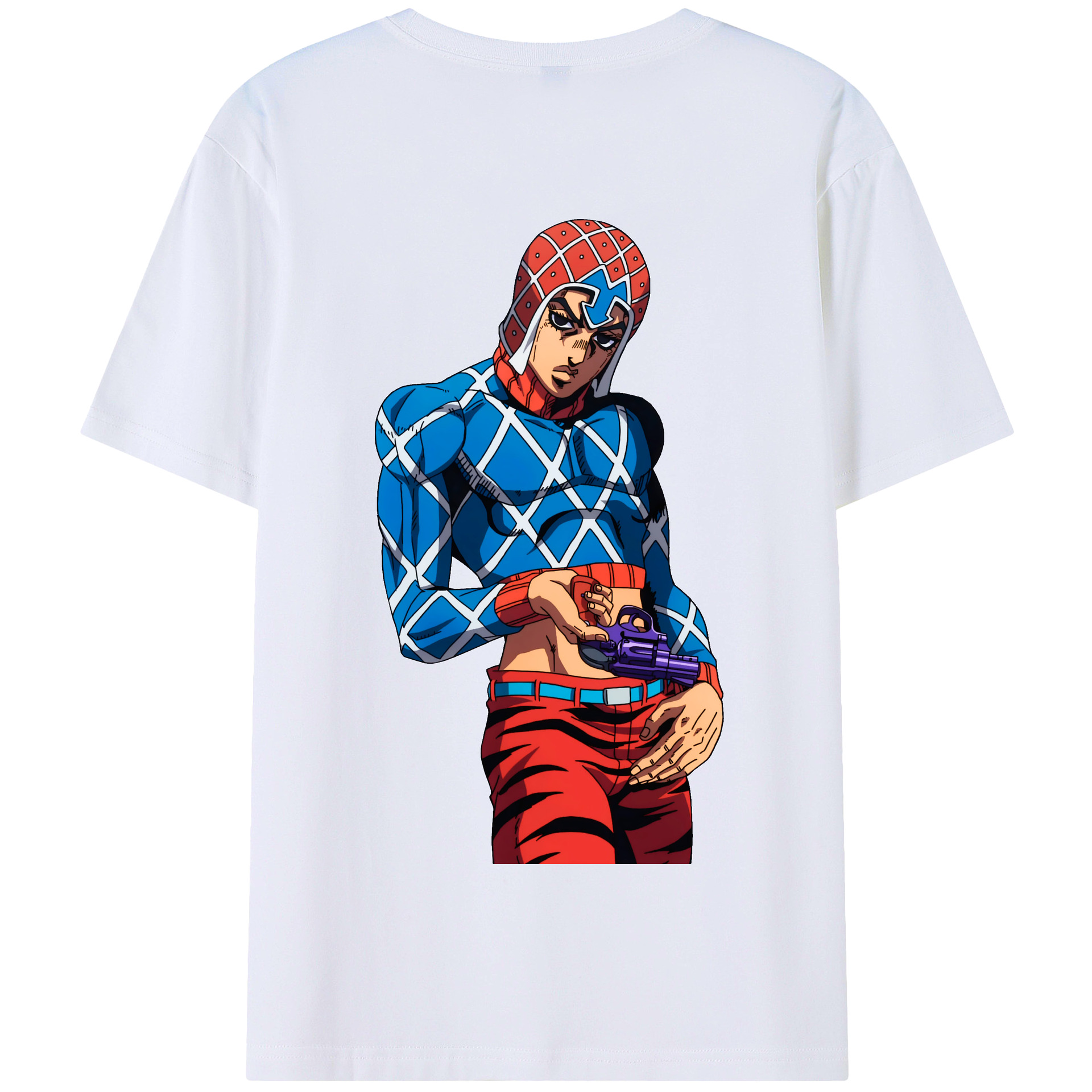 （画像用） ジョジョの奇妙な冒険 グイード?ミスタ JoJo's Bizarre Adventure Guido Mista 綿100％半袖Tシャツ（背面プリント）