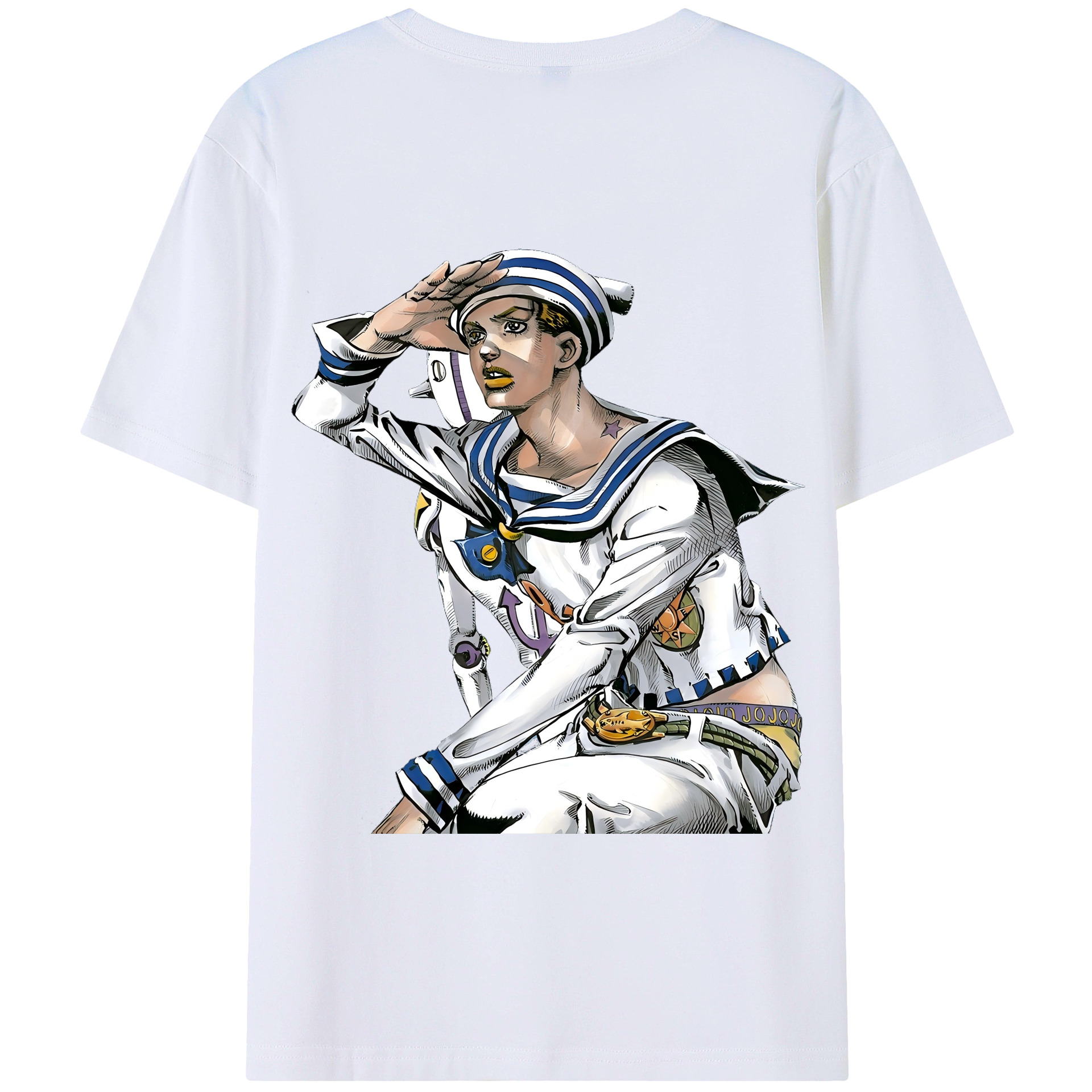 （画像用） ジョジョの奇妙な冒険 東方定助 JoJo's Bizarre Adventure Higashikata Josuke 綿100％半袖Tシャツ（背面プリント）