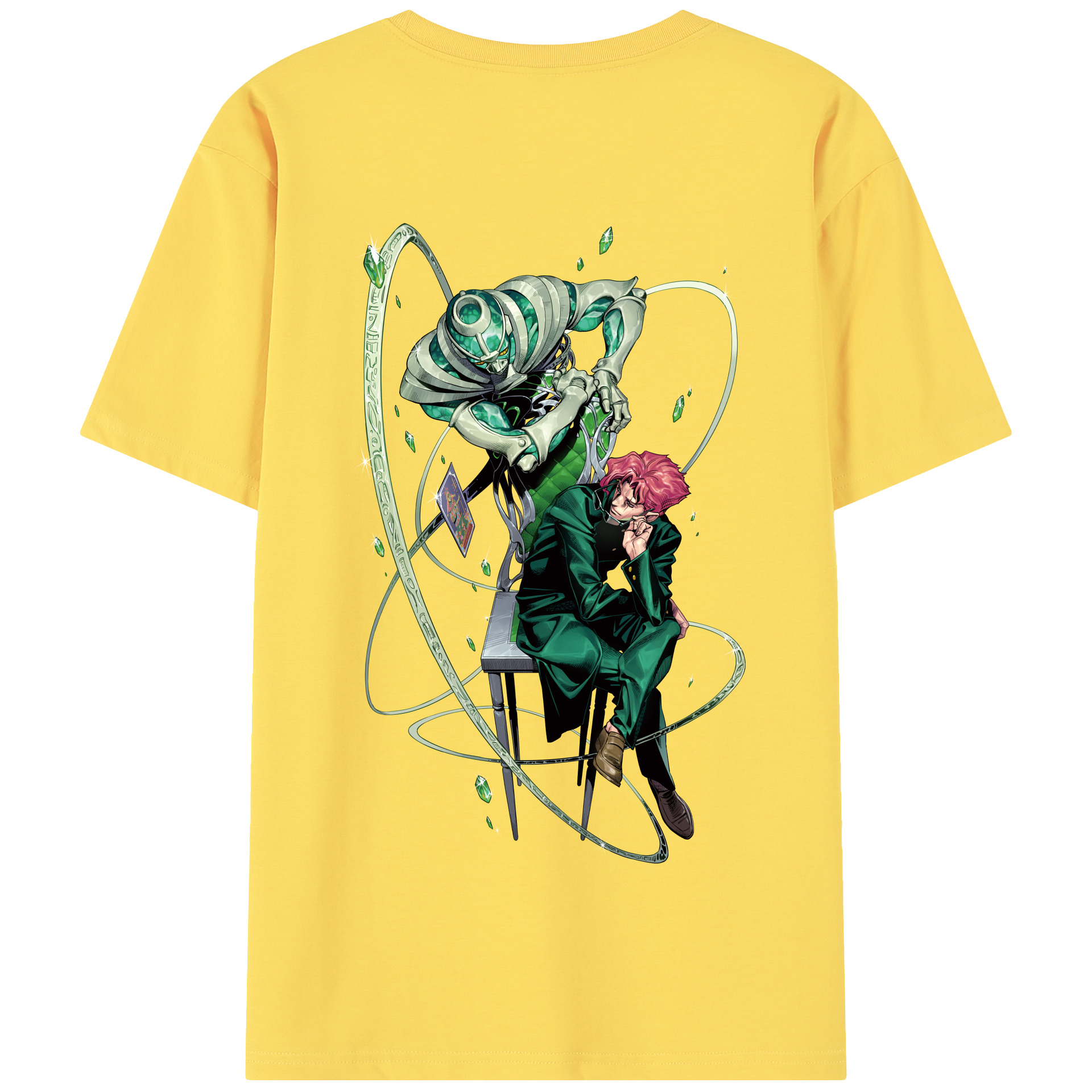 （画像用） ジョジョの奇妙な冒険 花京院 典明（かきょういん のりあき） JoJo's Bizarre Adventure Kakyoin Noriaki 綿100％半袖Tシャツ（背面プリント）